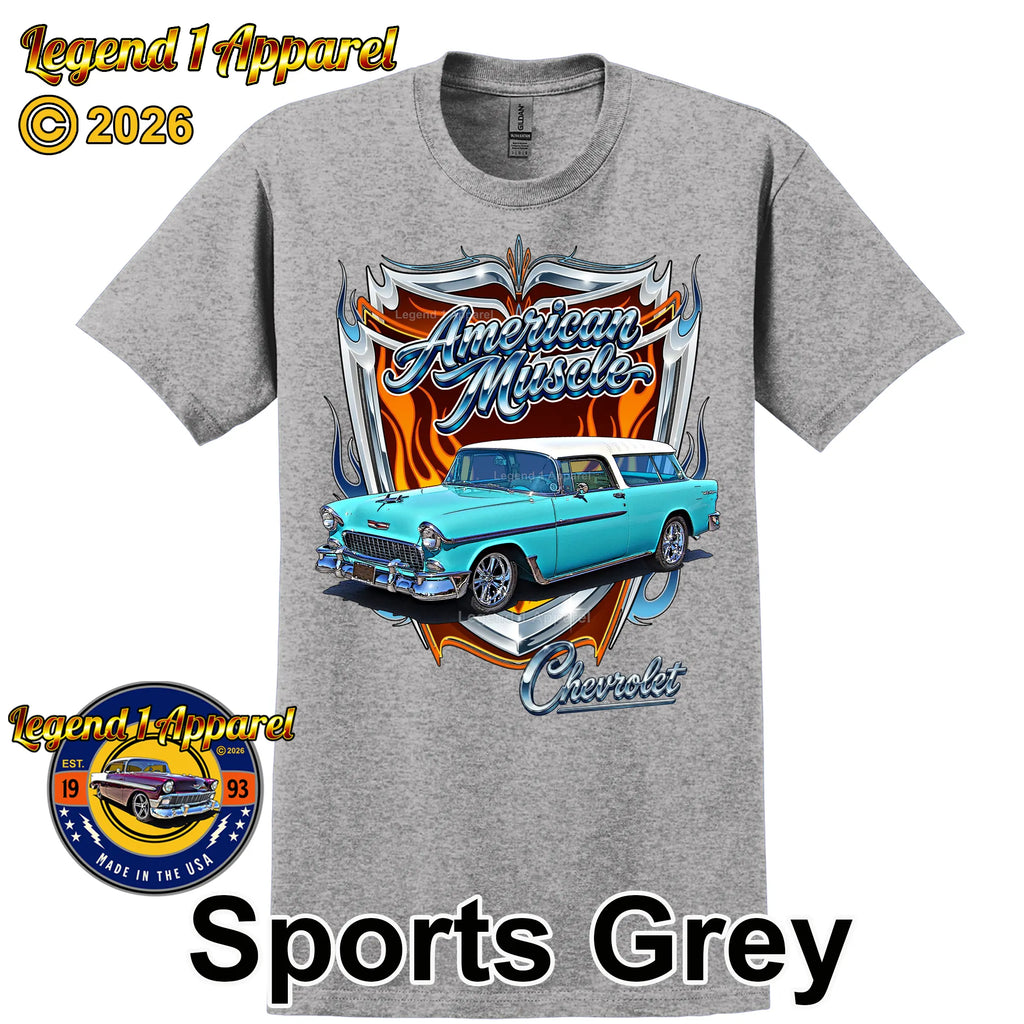 1955 Chevy Bel Air Nomad American Muscle T-Shirt –55 Chevrolet Nomad Classic Car Graphic Tee