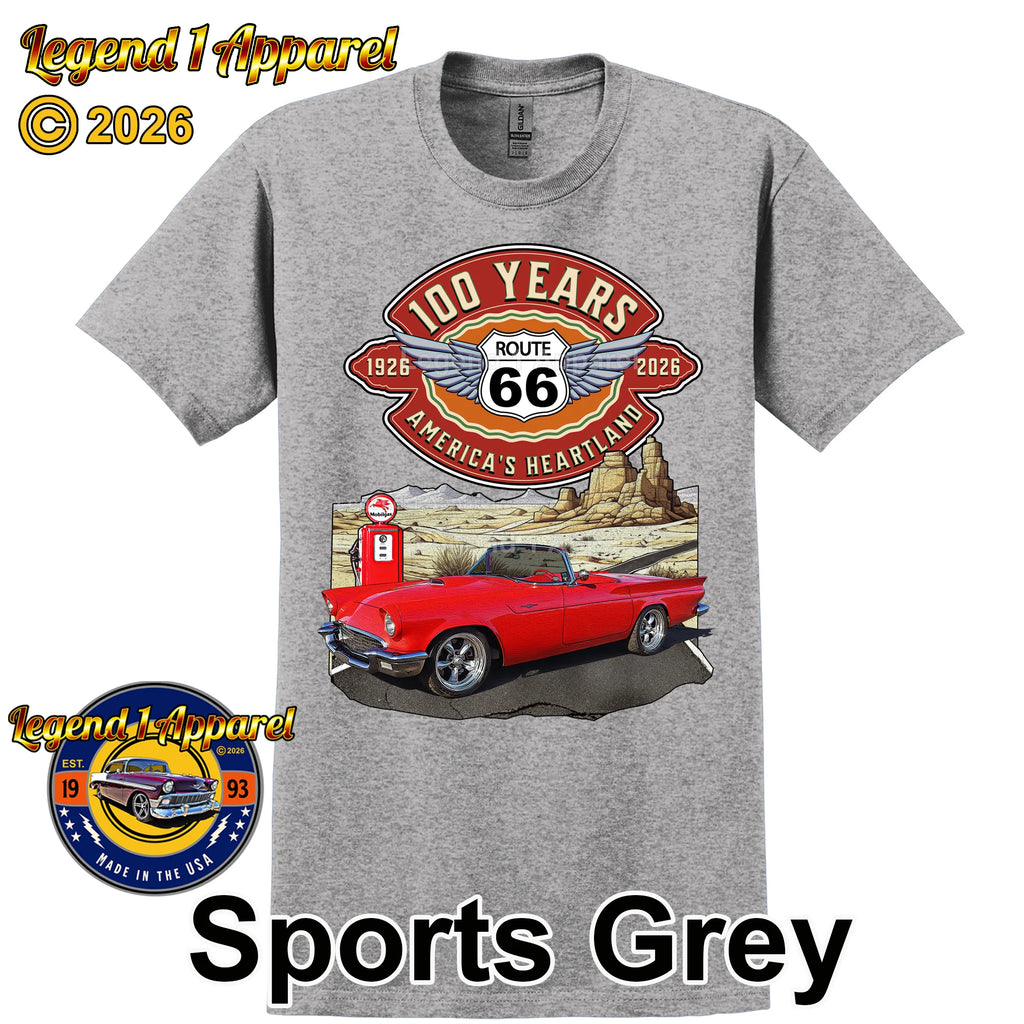 1957 Ford Thunderbird Classic Car Graphic Tee – Route 66 100 Years T-Shirt