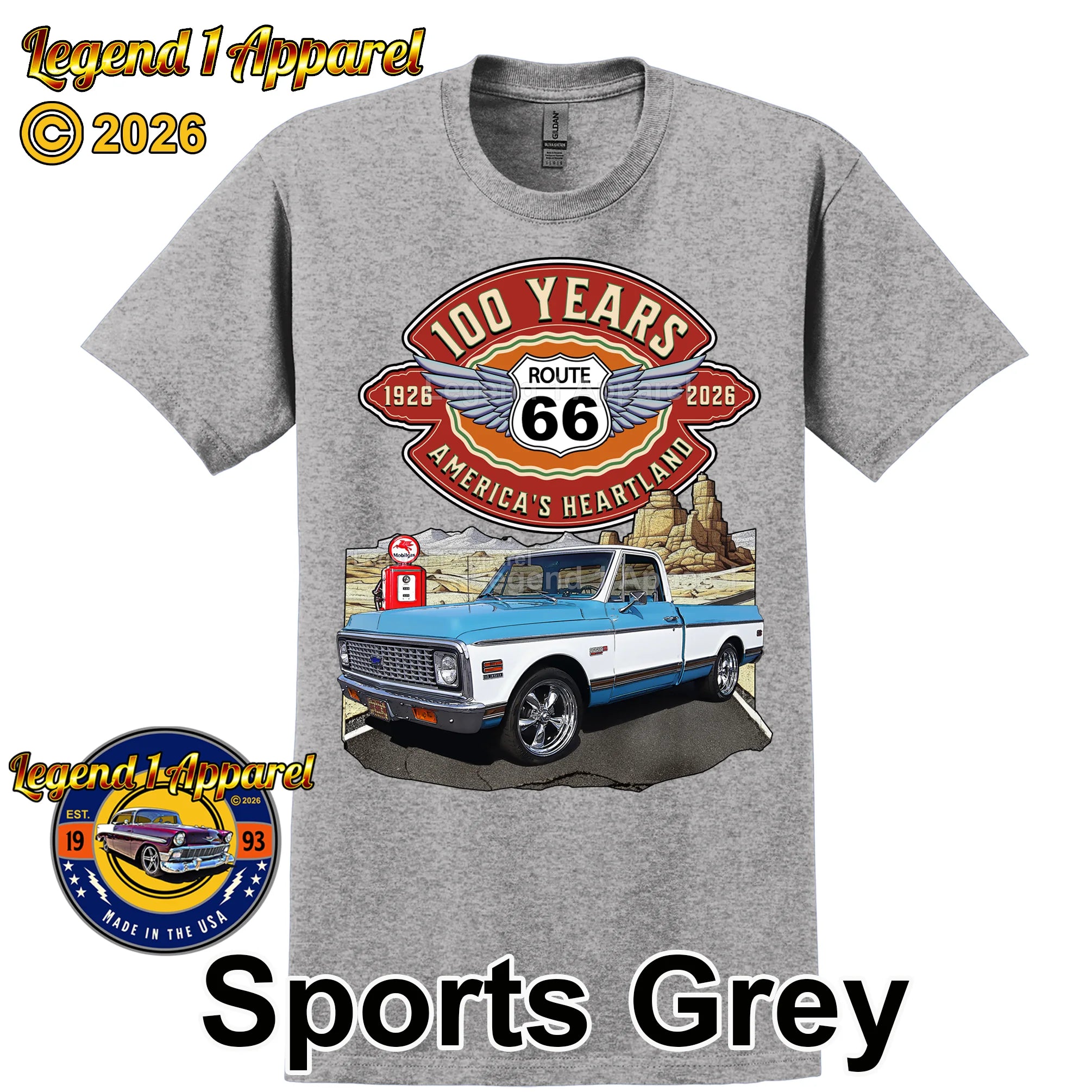 1972 Chevrolet Pick up Classic Truck Graphic Tee – Route 66 100 Years T-Shirt