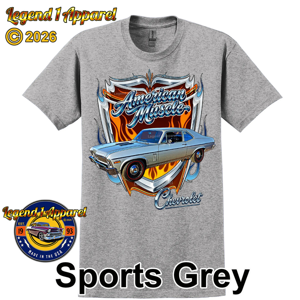 1970 Chevrolet Nova SS American Muscle T-Shirt – 70 Chevy Classic Car Graphic Tee