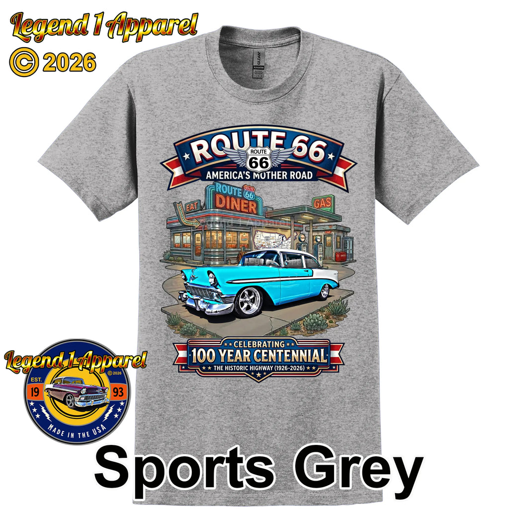1956 Chevrolet Bel Air Coupe Classic Car Graphic Tee – Route 66 Centennial T-Shirt