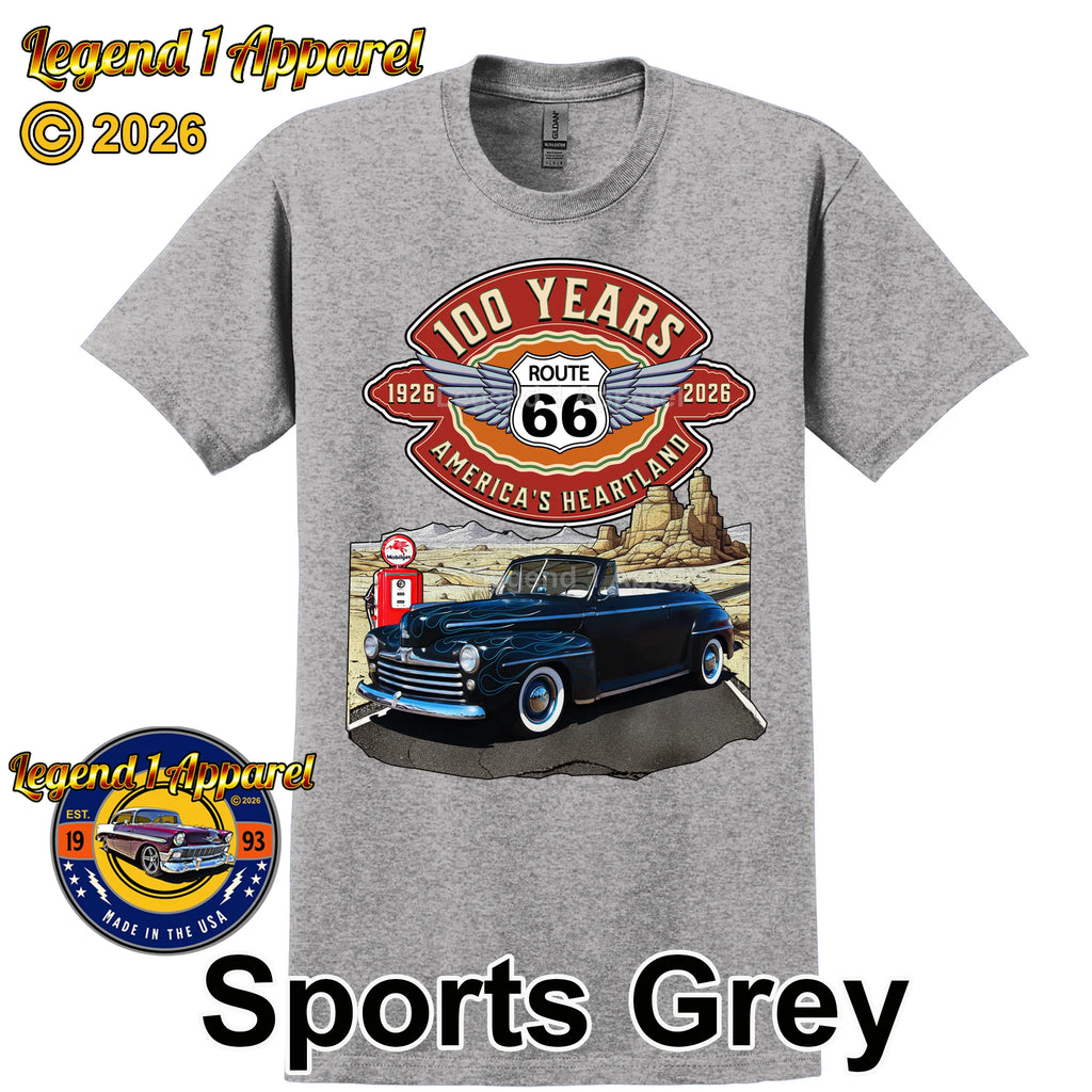 1947 Ford Coupe Classic Car Graphic Tee – Route 66 100 Years T-Shirt