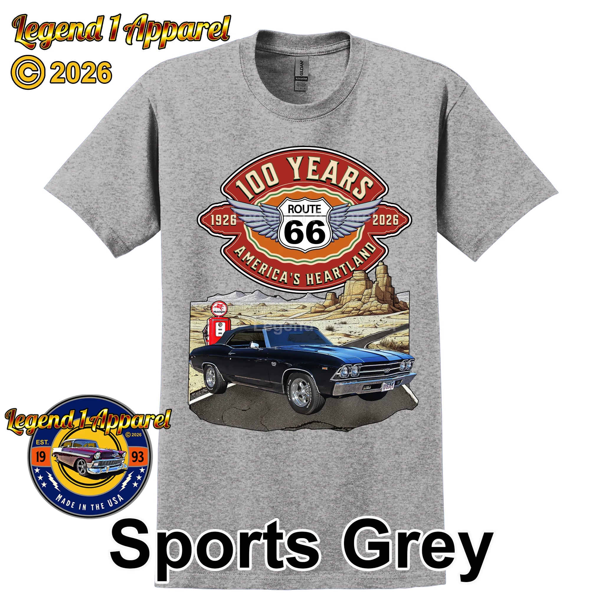 1969 Chevrolet Chevelle SS Classic Car Graphic Tee – Route 66 100 Years T-Shirt