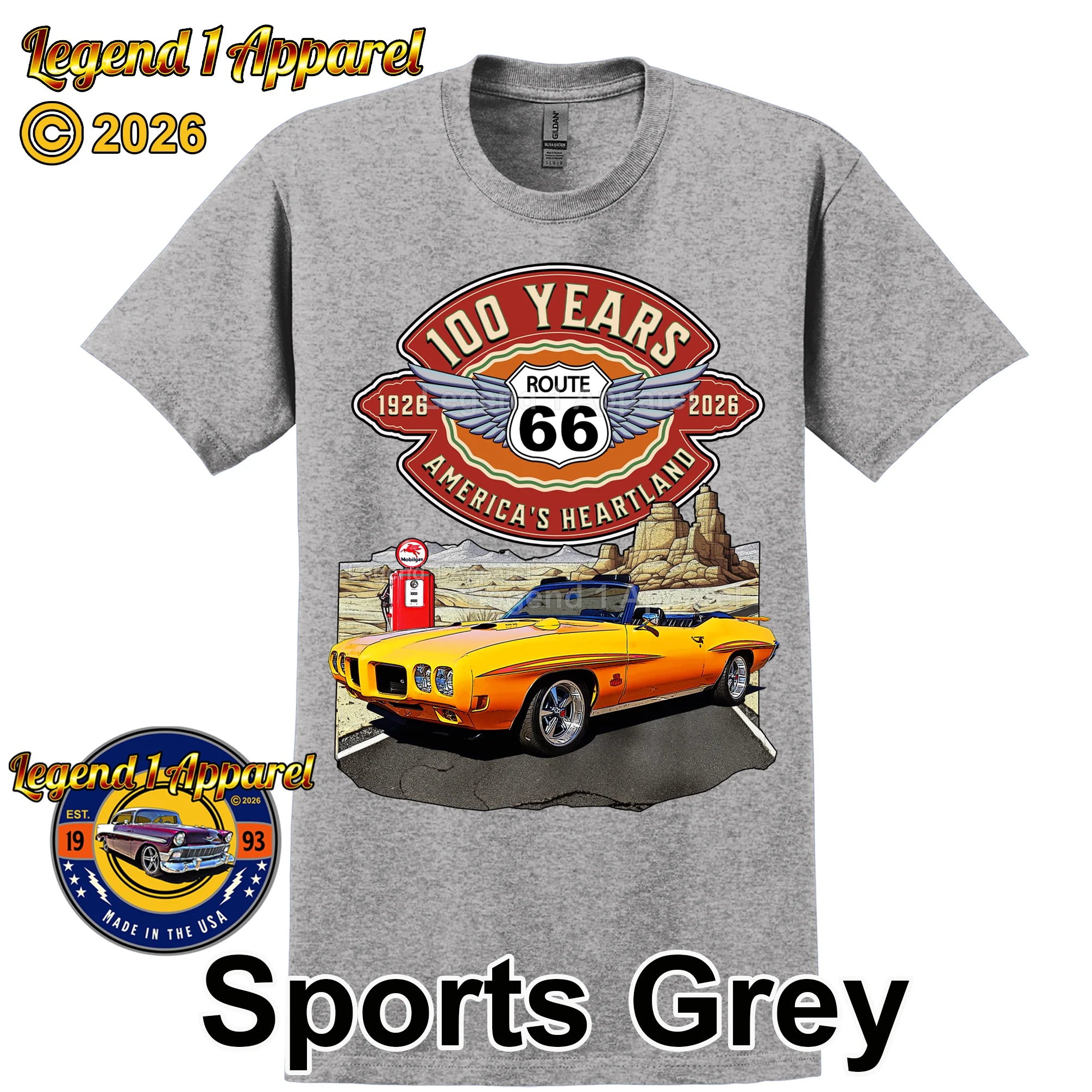 1970 Pontiac GTO Classic Car Graphic Tee – Route 66 100 Years T-Shirt