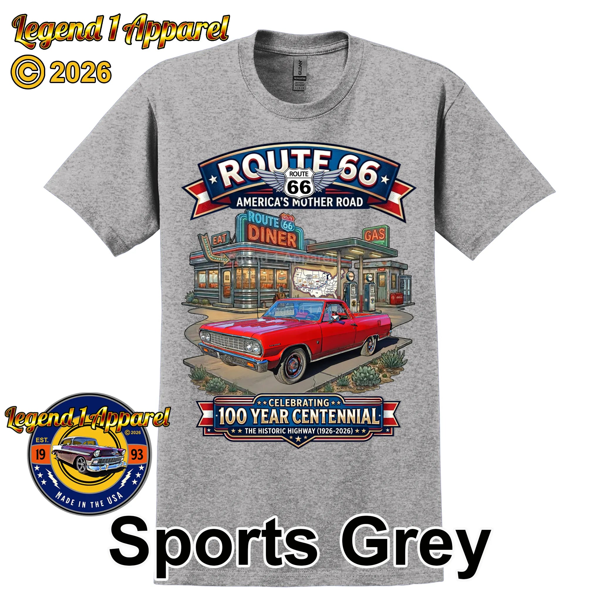 1964 Chevrolet El Camino Classic Truck Graphic Tee – Route 66 Centennial T-Shirt
