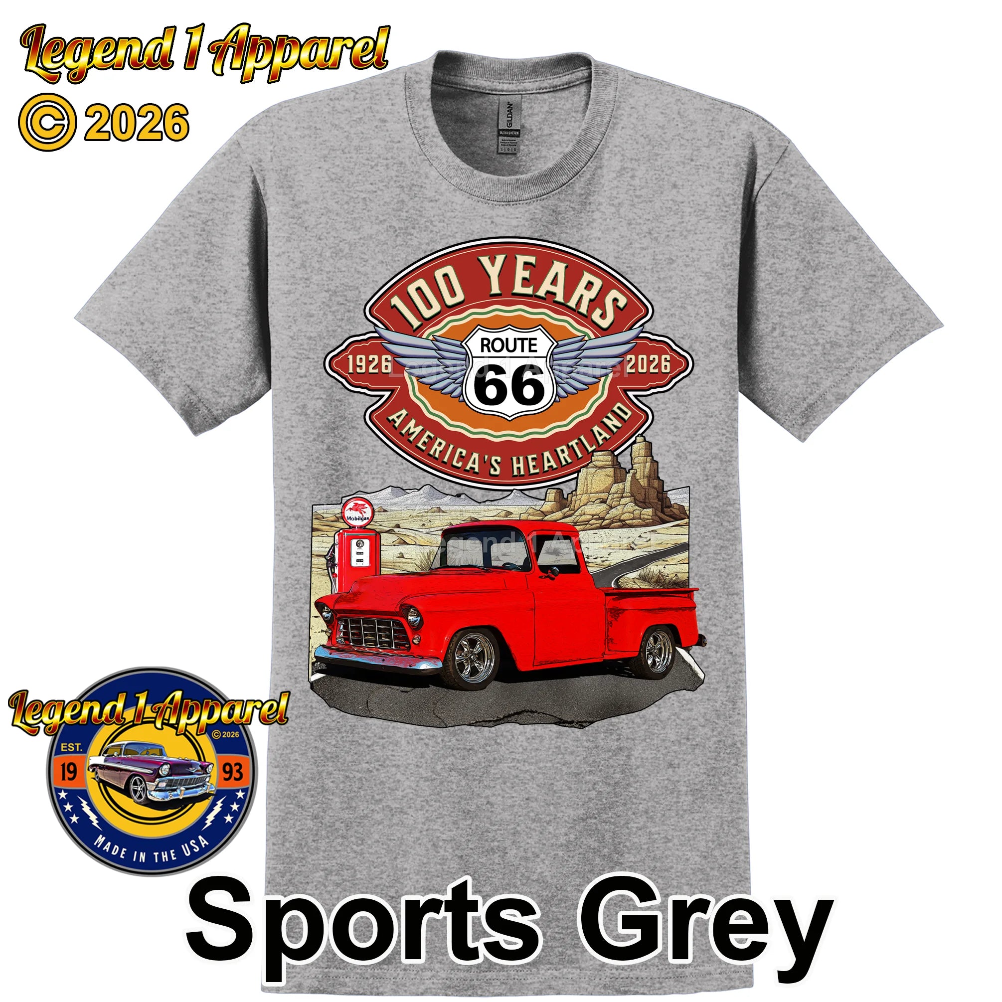 1956 Chevrolet Pick up Classic Truck Graphic Tee – Route 66 100 Years T-Shirt