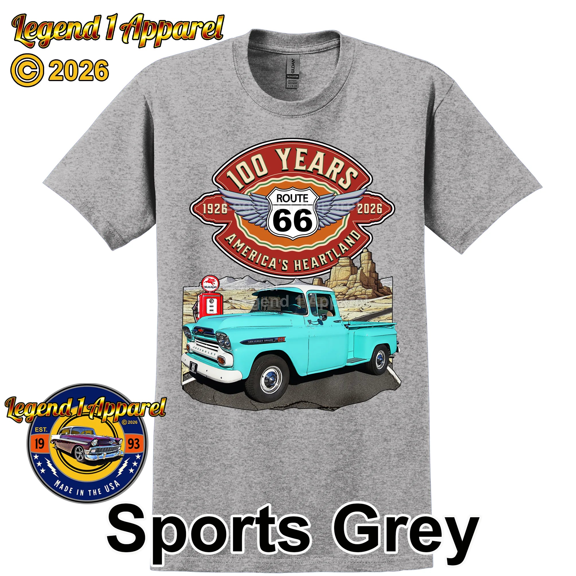 1959 Chevrolet Pick up Classic Truck Graphic Tee – Route 66 100 Years T-Shirt