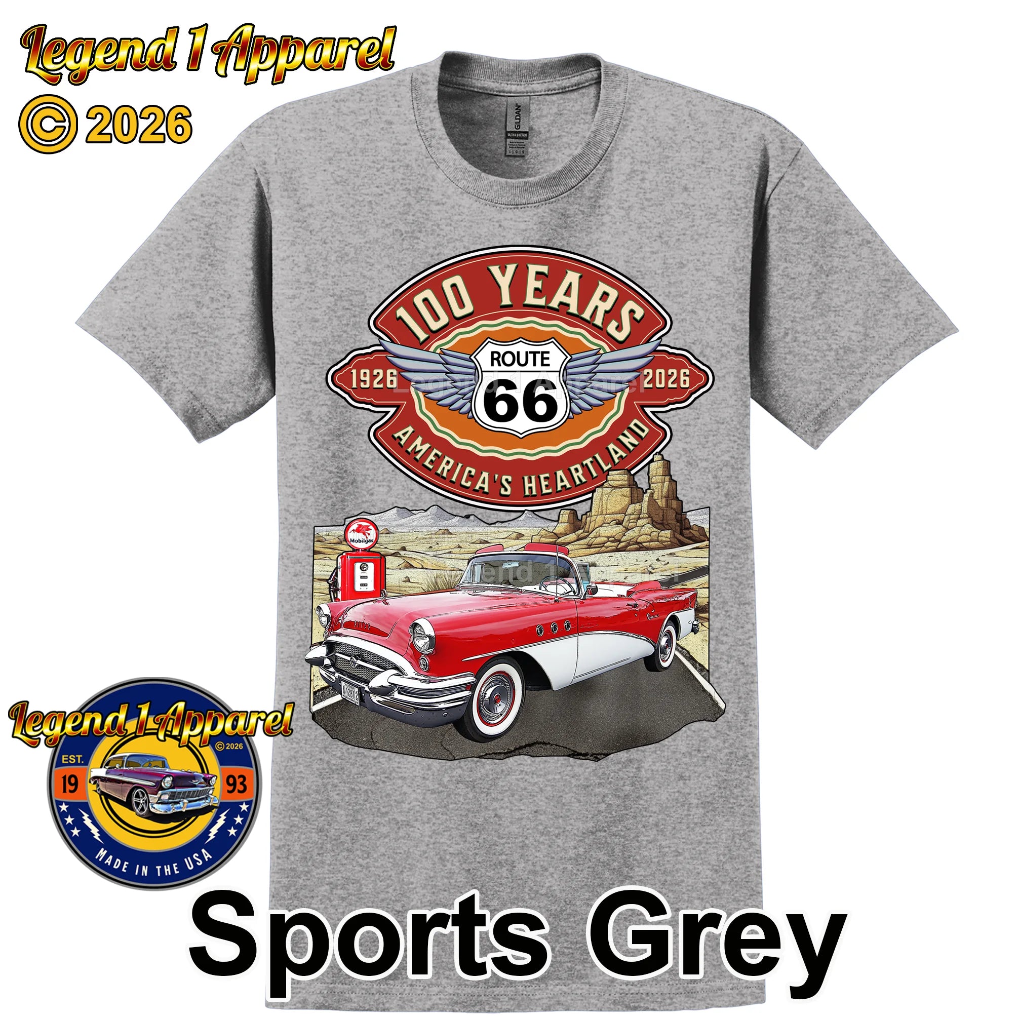 1955 Buick Special Convertible Classic Car Graphic Tee – Route 66 100 Years T-Shirt