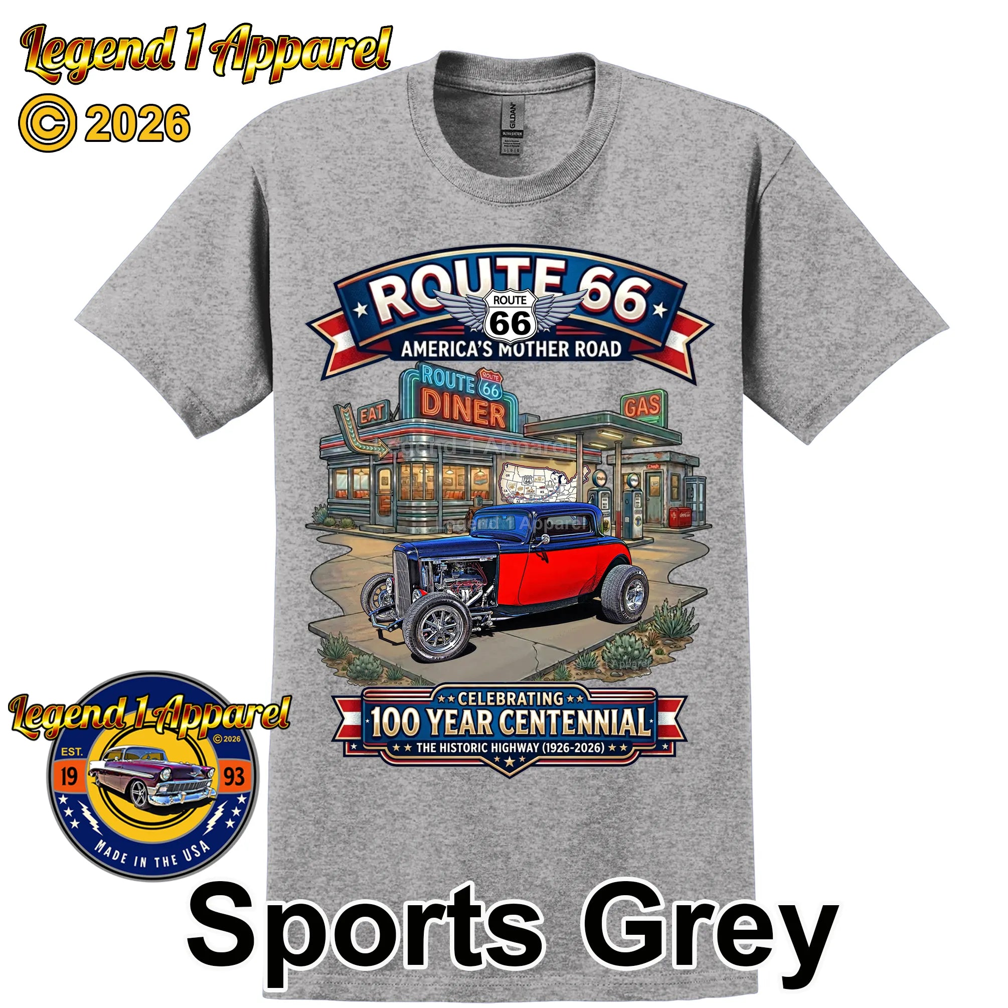 1932 Ford Deuce Coupe Classic Car Graphic Tee – Route 66 Centennial T-Shirt