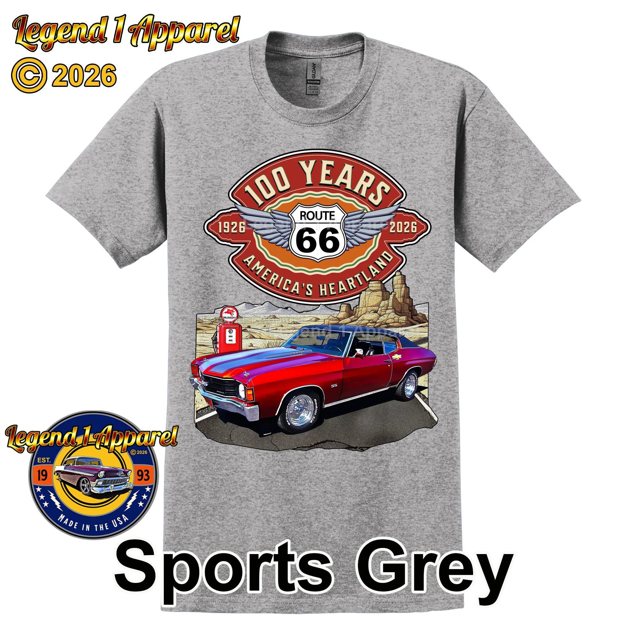 1972 Chevrolet Chevelle SS Classic Car Graphic Tee – Route 66 100 Years T-Shirt