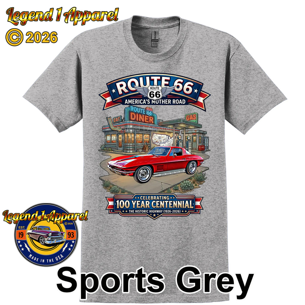1967 Chevrolet Corvette C2 Classic Car Graphic Tee – Route 66 Centennial T-Shirt