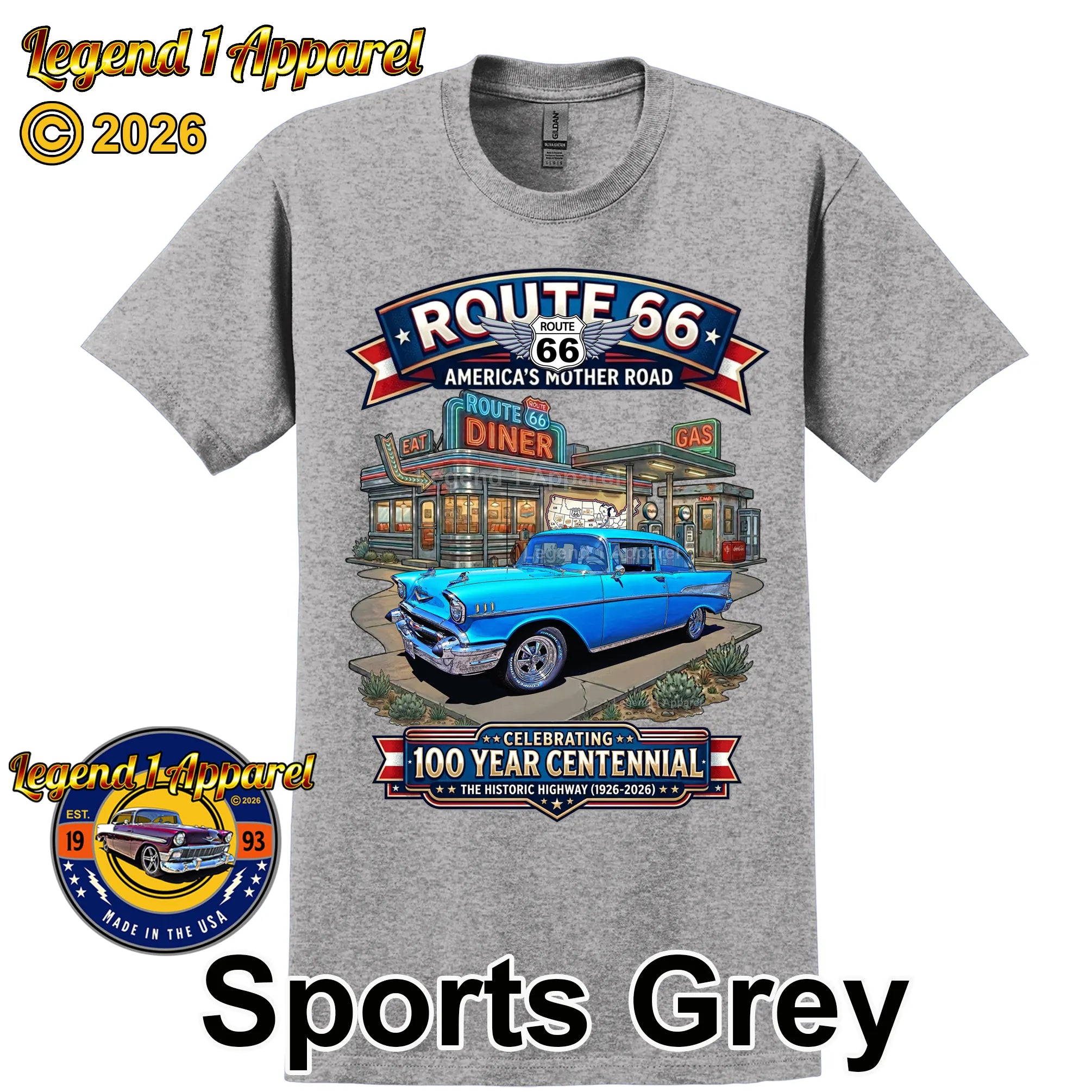 1957 Chevrolet Bel Air Coupe Classic Car Graphic Tee – Route 66 Centennial T-Shirt