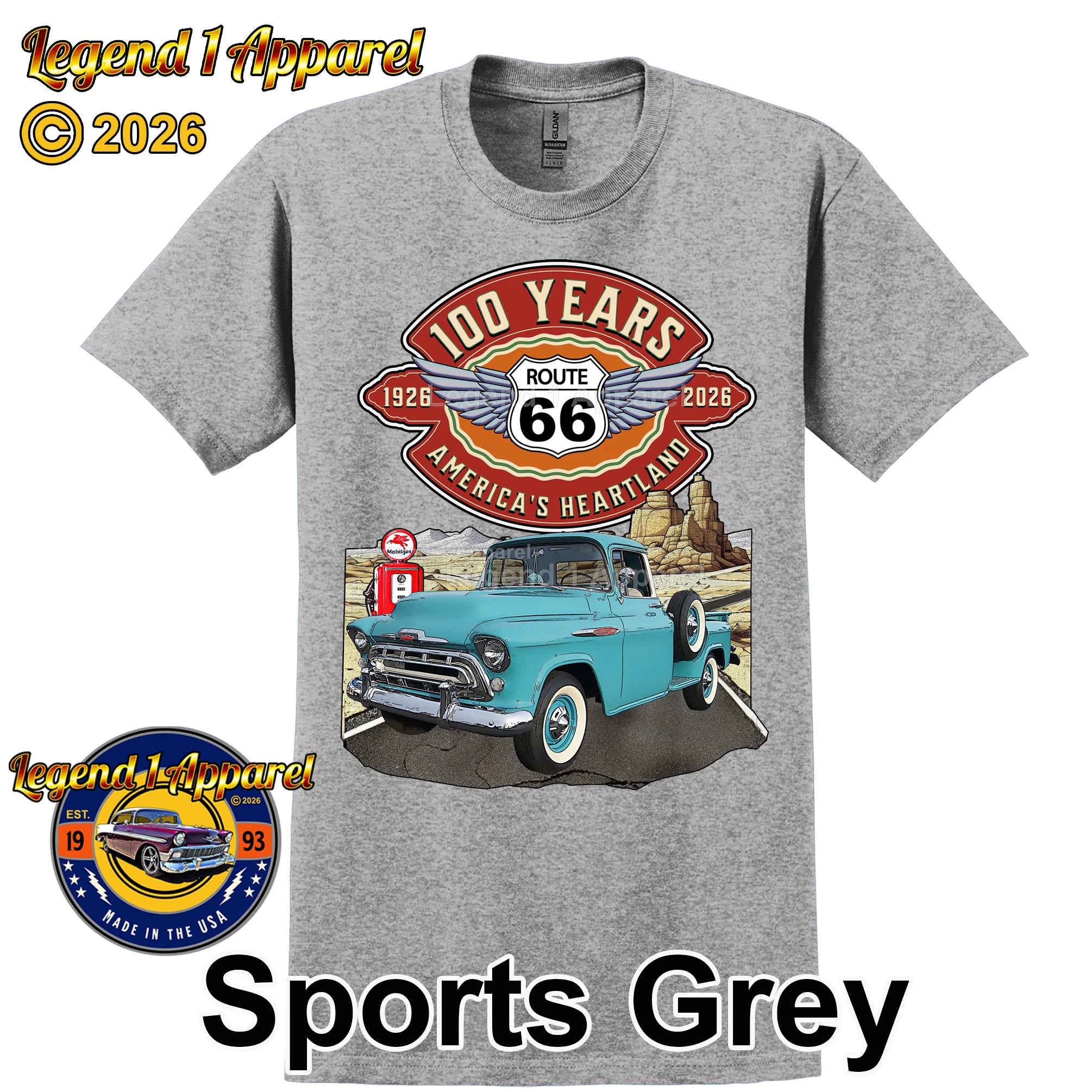 1957 Chevrolet Pick up Classic Truck Graphic Tee – Route 66 100 Years T-Shirt