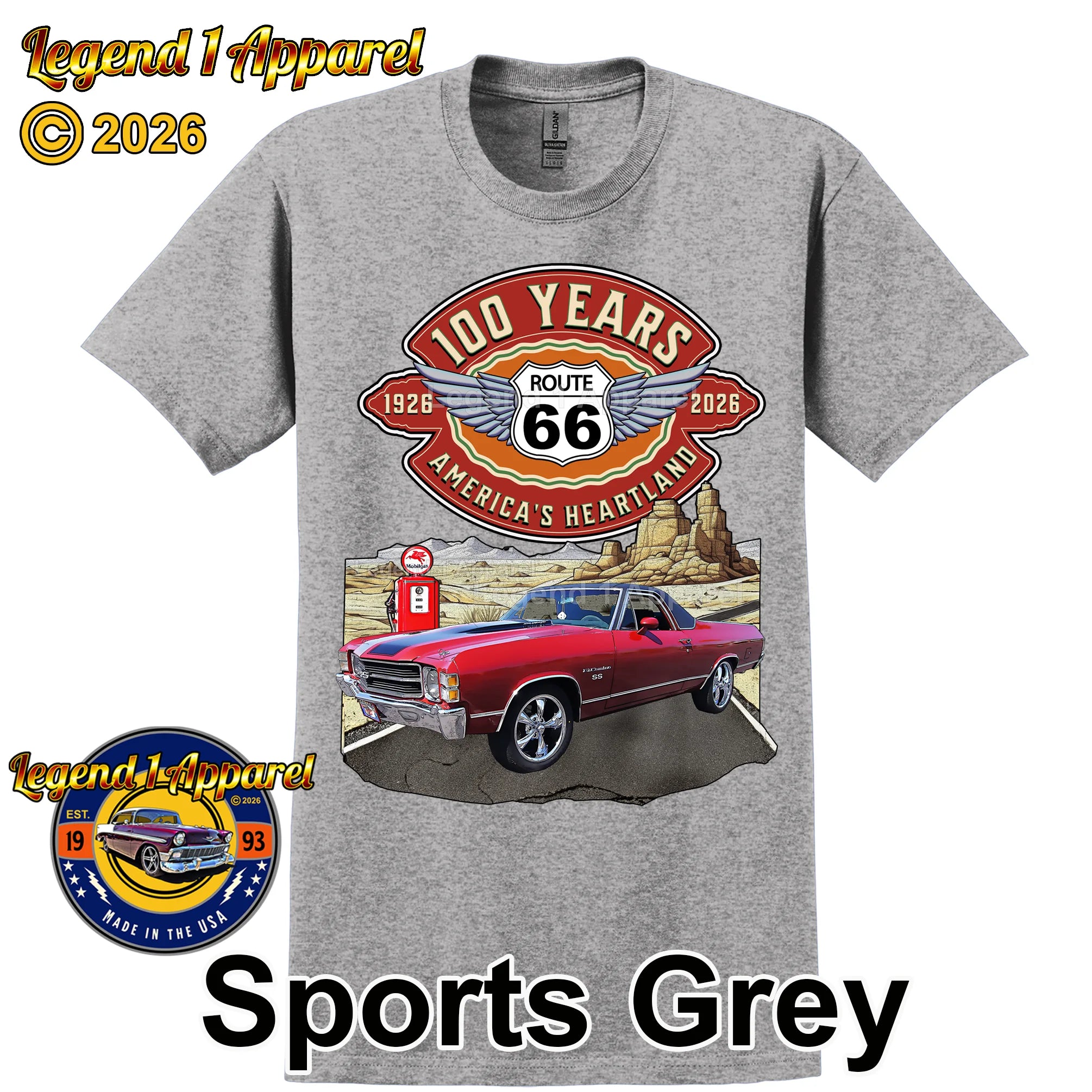 1971 Chevrolet El Camino Classic Truck Graphic Tee – Route 66 100 Years T-Shirt (Copy)