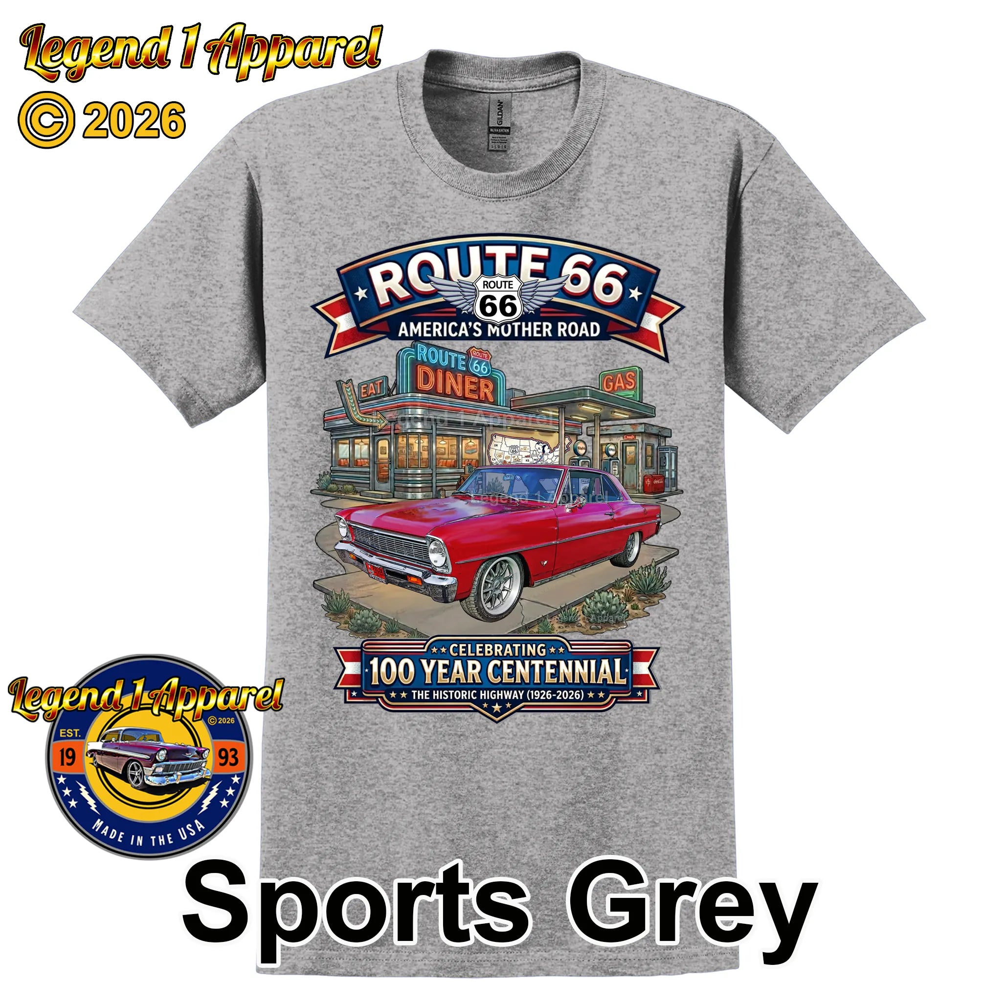 1966 Chevrolet Nova SS Classic Car Graphic Tee – Route 66 Centennial T-Shirt