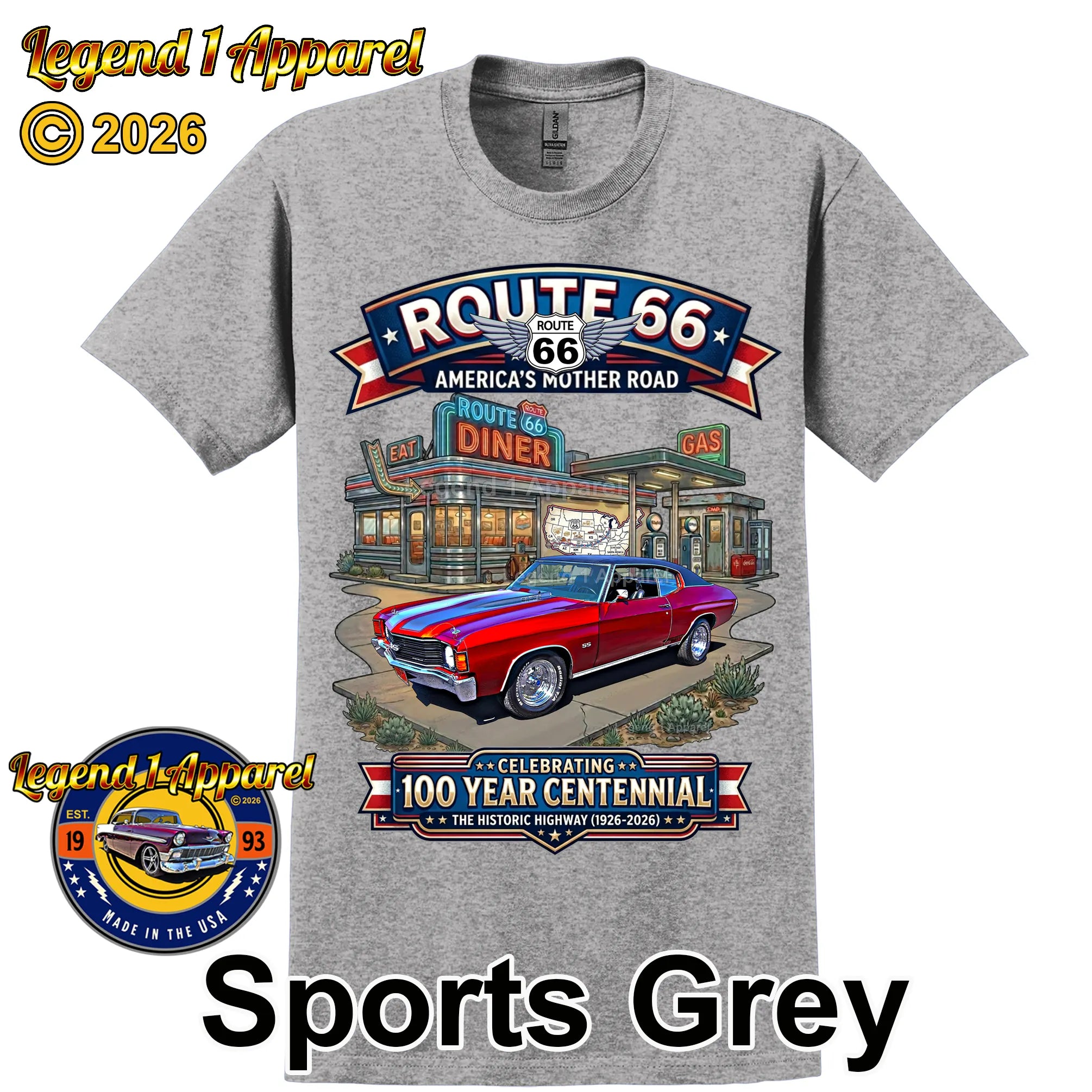 1972 Chevrolet Chevelle SS Classic Car Graphic Tee – Route 66 Centennial T-Shirt