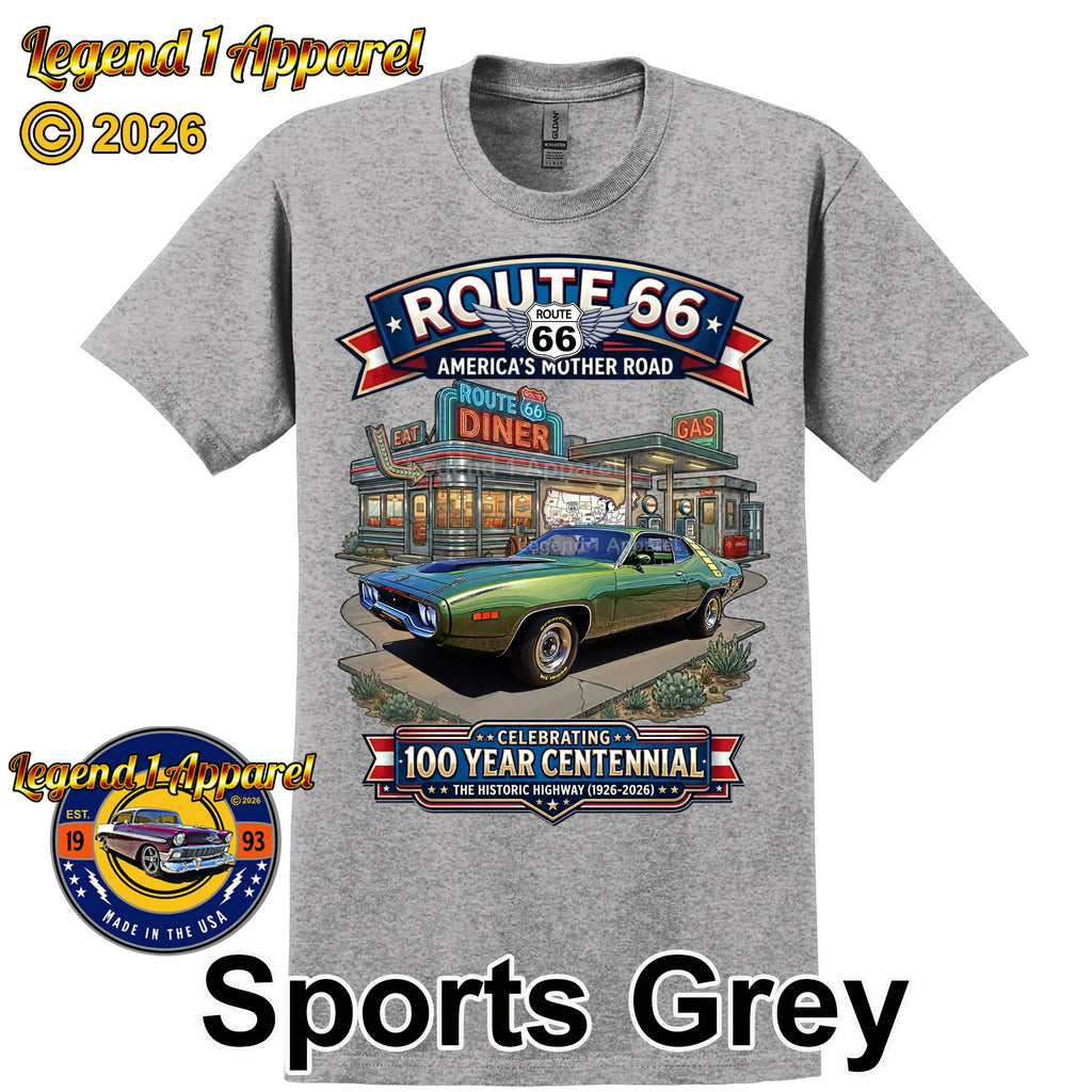 1971 Plymouth Roadrunner Classic Car Graphic Tee – Route 66 Centennial T-Shirt