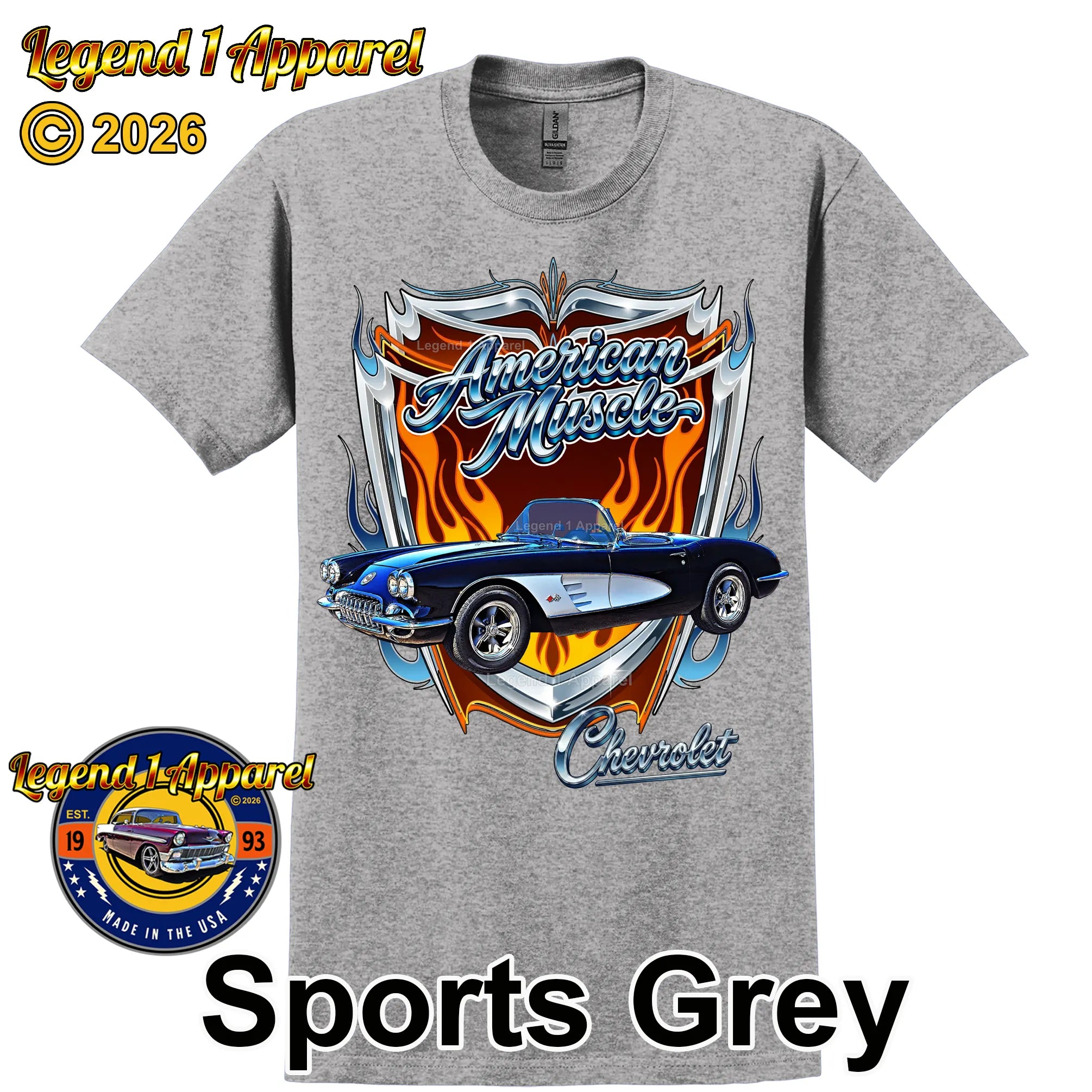 1960 Chevrolet Corvette C1 American Muscle T-Shirt – 60 Chevy Classic Car Graphic Tee