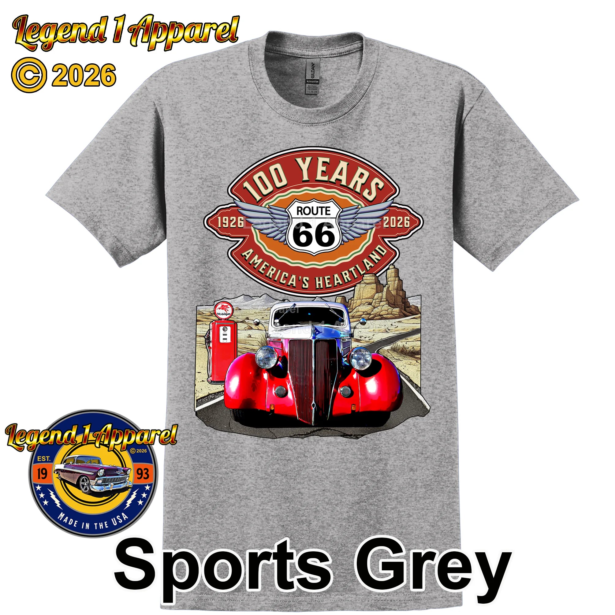 1936 Ford Coupe Classic Car Graphic Tee – Route 66 100 Years T-Shirt