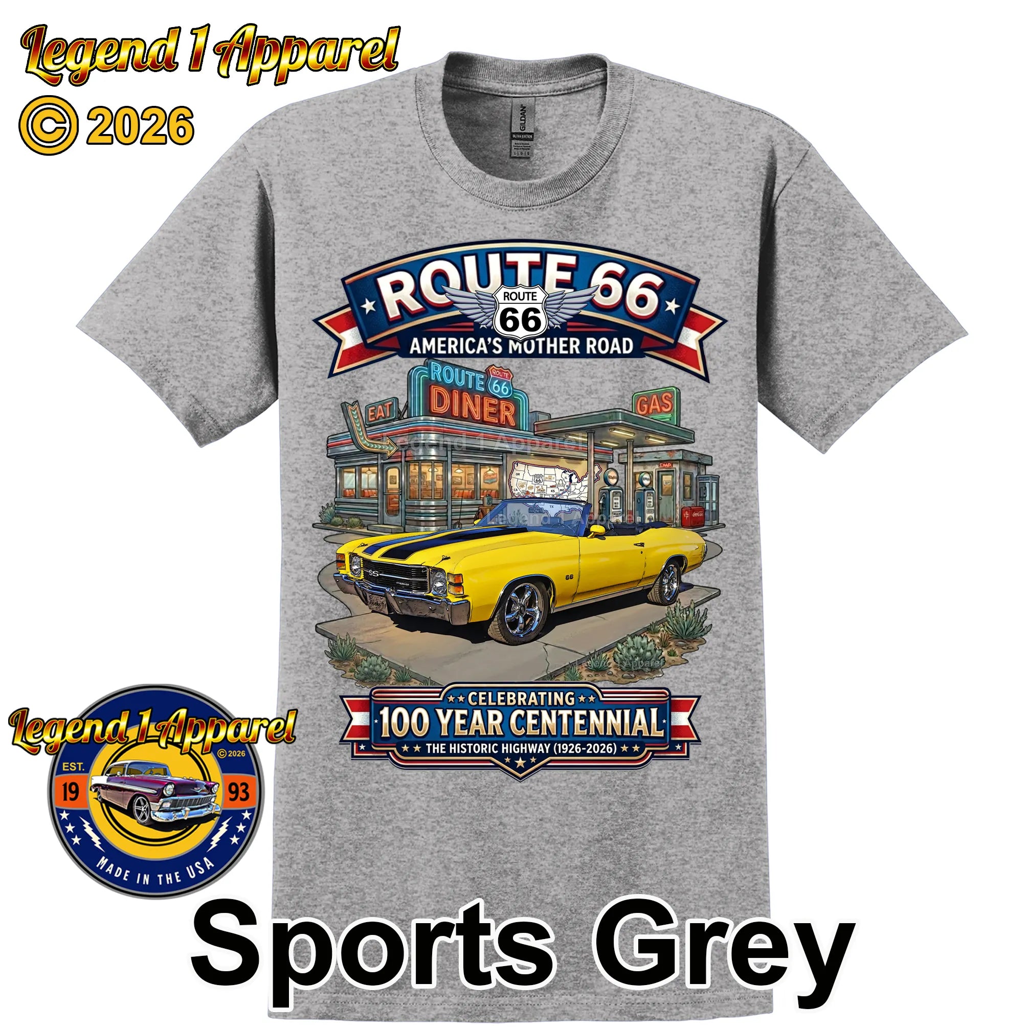 1971 Chevrolet Chevelle SS Classic Car Graphic Tee – Route 66 Centennial T-Shirt