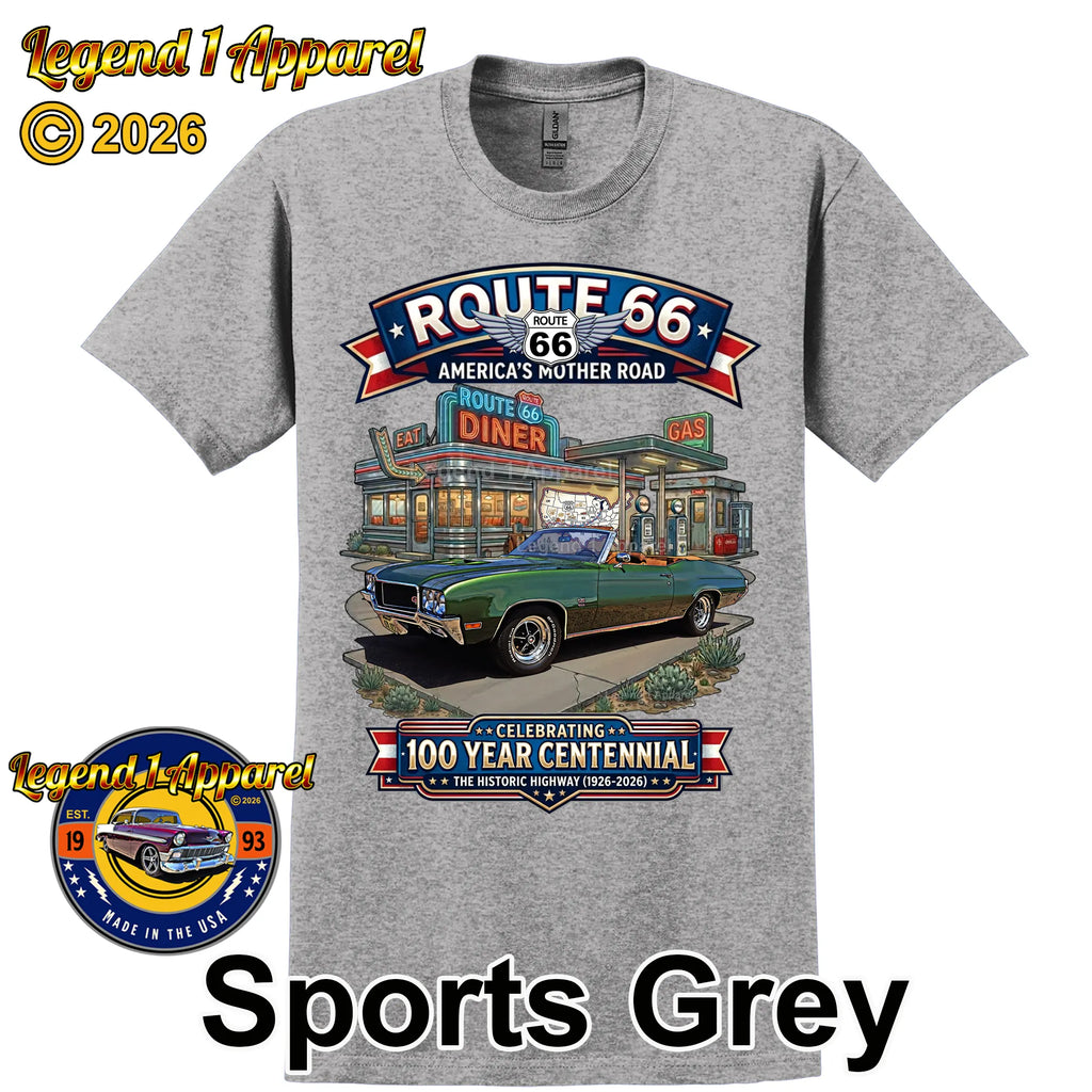 1970 Buick GS 455 Convertible Classic Car Graphic Tee – Route 66 Centennial T-Shirt