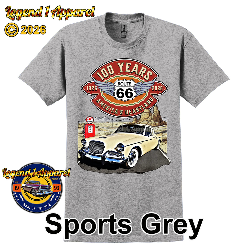 1958 Studebaker Silver Hawk Classic Car Graphic Tee – Route 66 100 Years T-Shirt