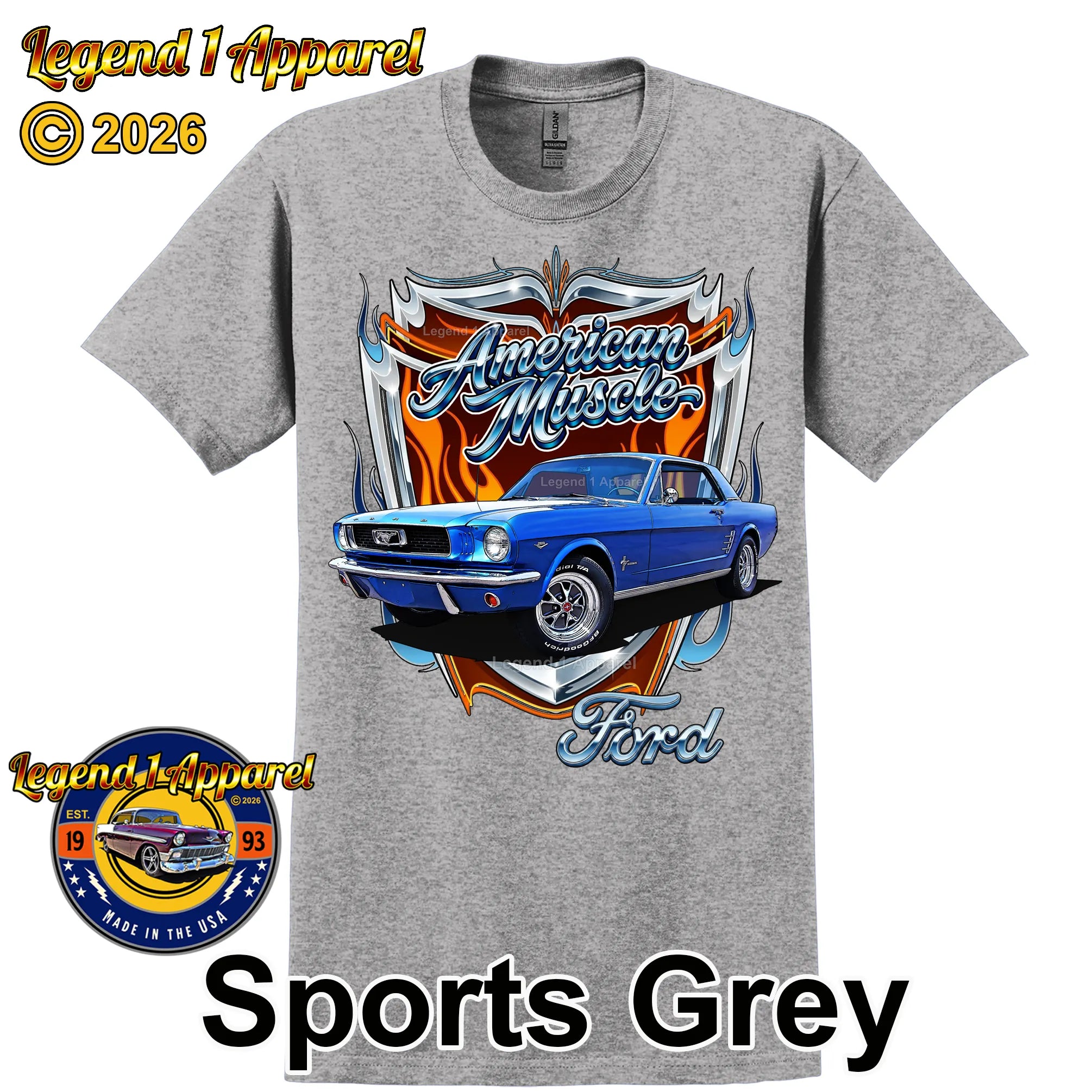 American Muscle T-Shirt – 1966 Ford Mustang Hardtop Car Graphic Tee