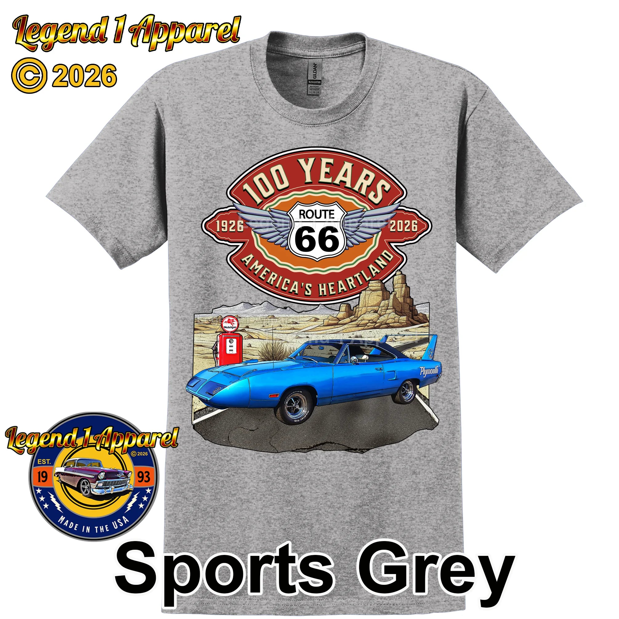 1970 Plymouth RoadRunner Superbird Classic Car Graphic Tee – Route 66 100 Years T-Shirt (Copy)