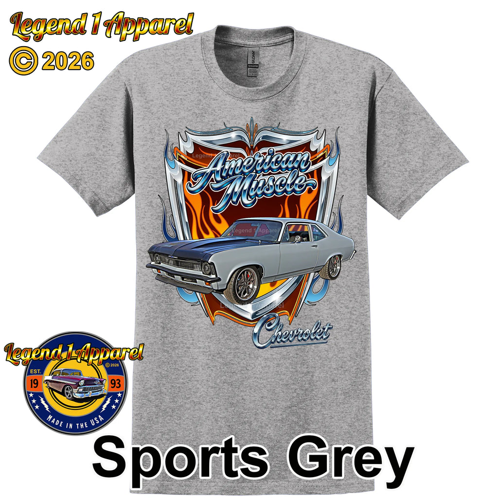 1972 Chevrolet Nova SS American Muscle T-Shirt – 72 Chevy Classic Car Graphic Tee