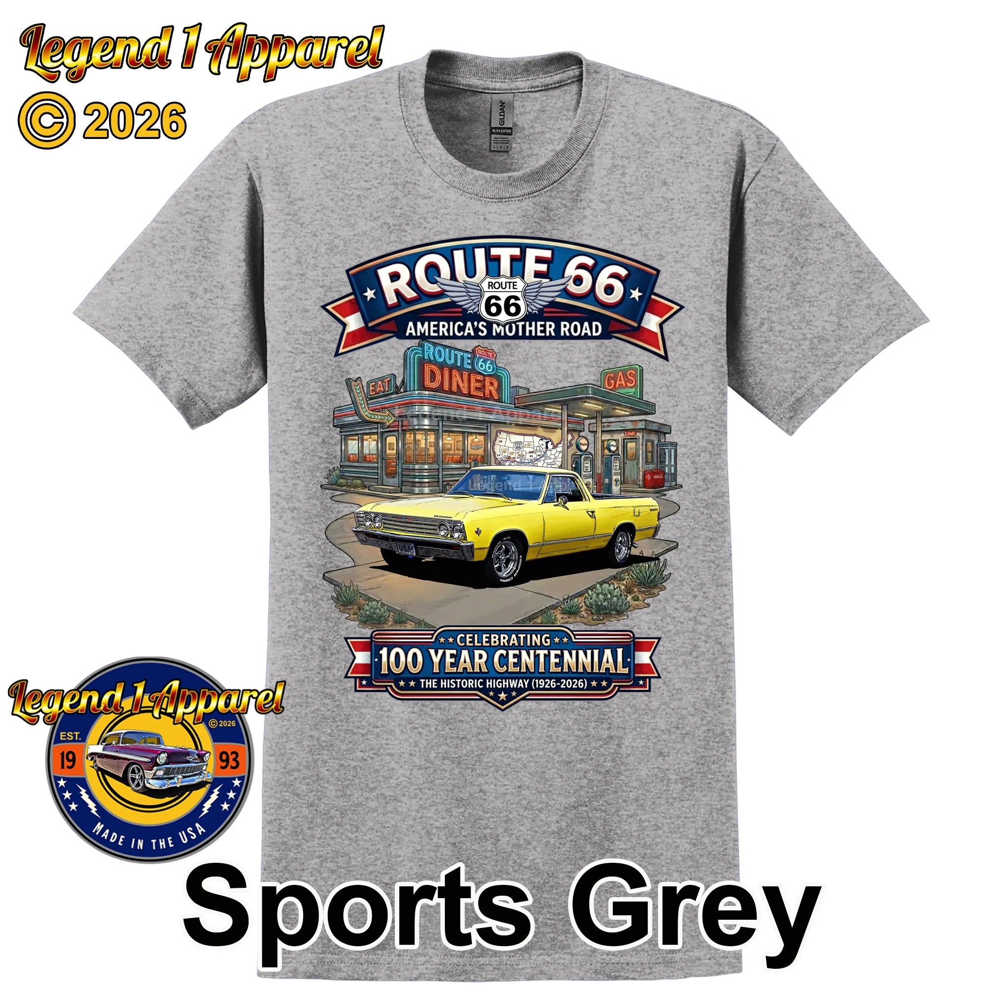 1967 Chevrolet El Camino Classic Truck Graphic Tee – Route 66 Centennial T-Shirt