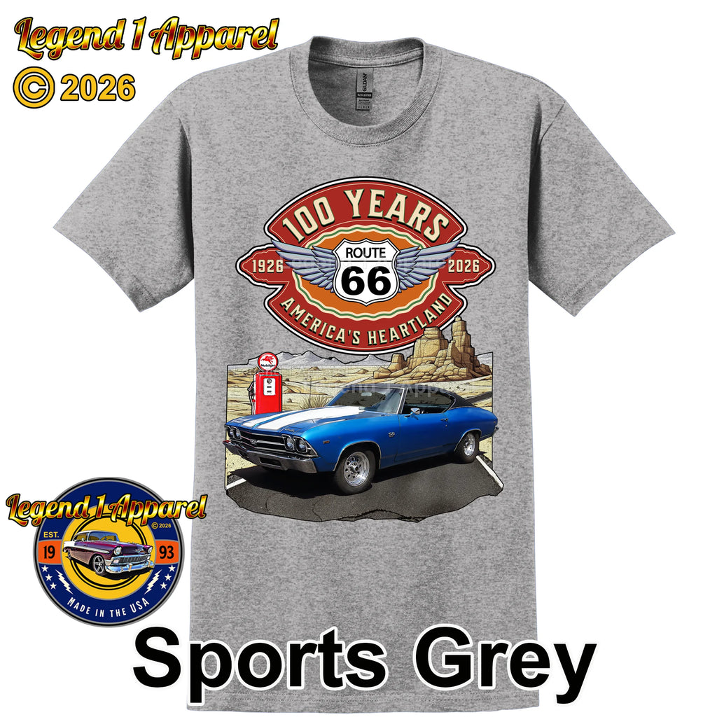 1969 Chevrolet Chevelle SS Classic Car Graphic Tee – Route 66 100 Years T-Shirt