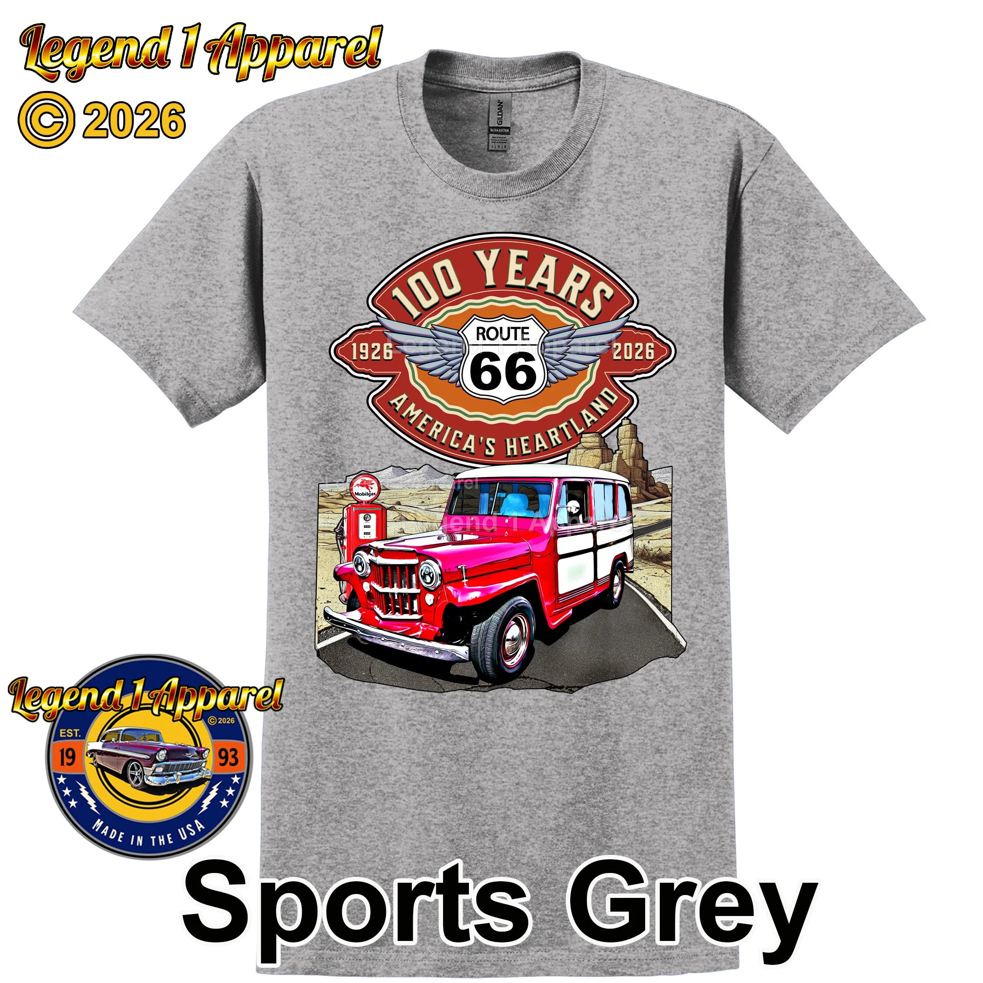 1957 Willys Wagon Classic Truck Graphic Tee – Route 66 100 Years T-Shirt