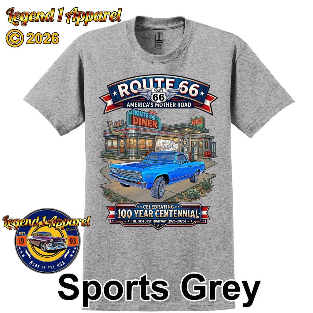 1966 Chevrolet El Camino Classic Truck Graphic Tee – Route 66 Centennial T-Shirt