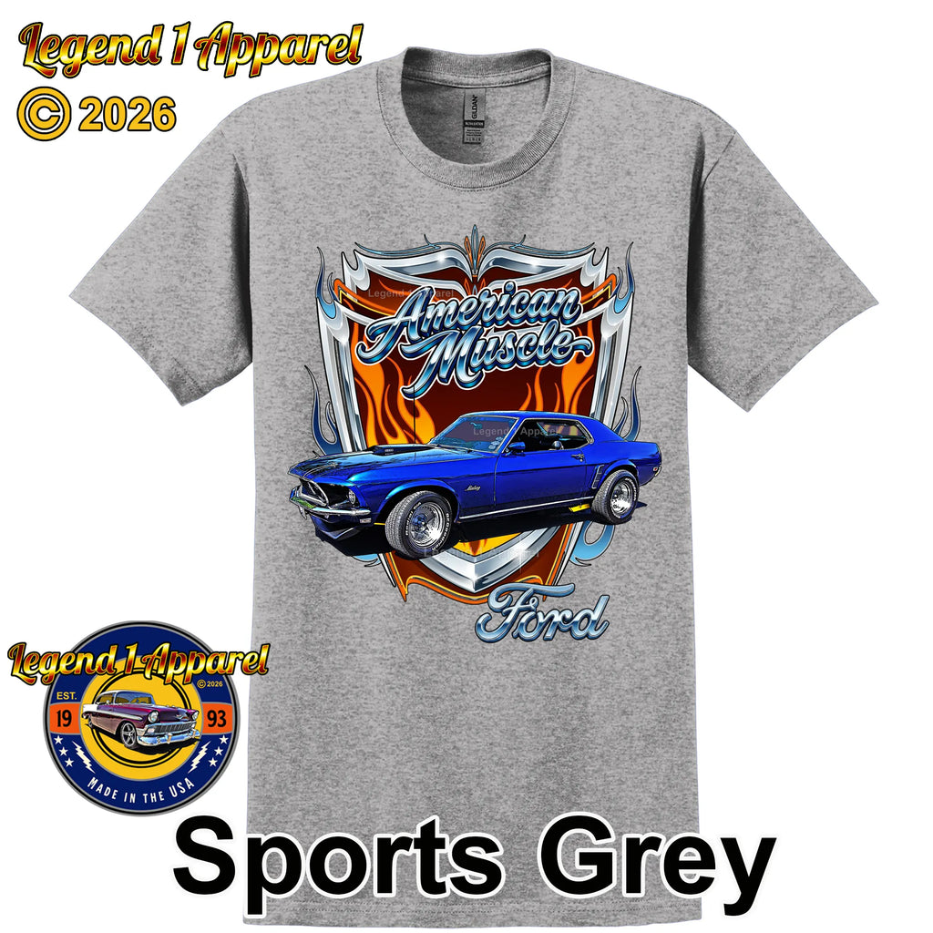1969 Ford Mustang Classic Car Graphic Tee – American Muscle T-Shirt