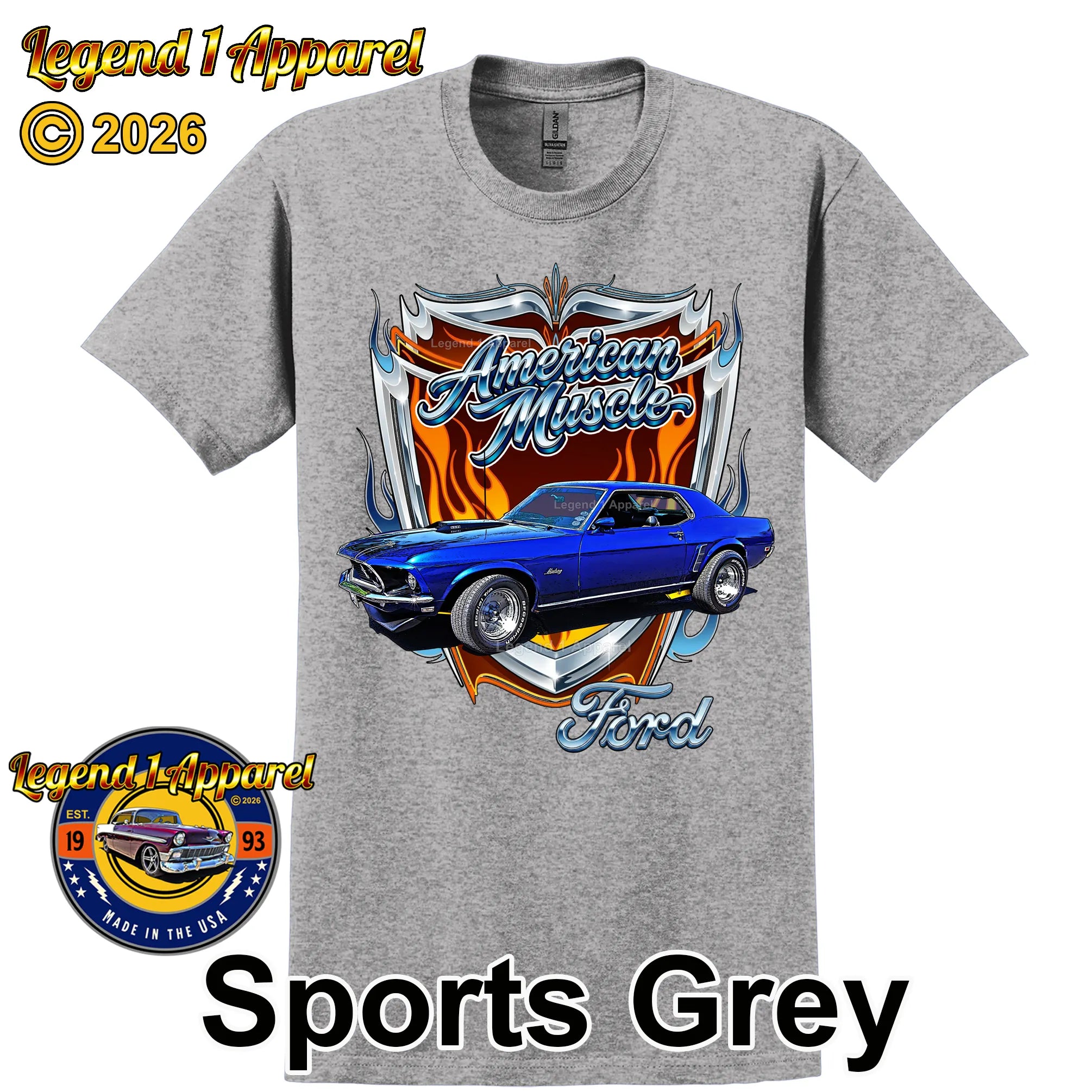 1969 Ford Mustang Classic Car Graphic Tee – American Muscle T-Shirt