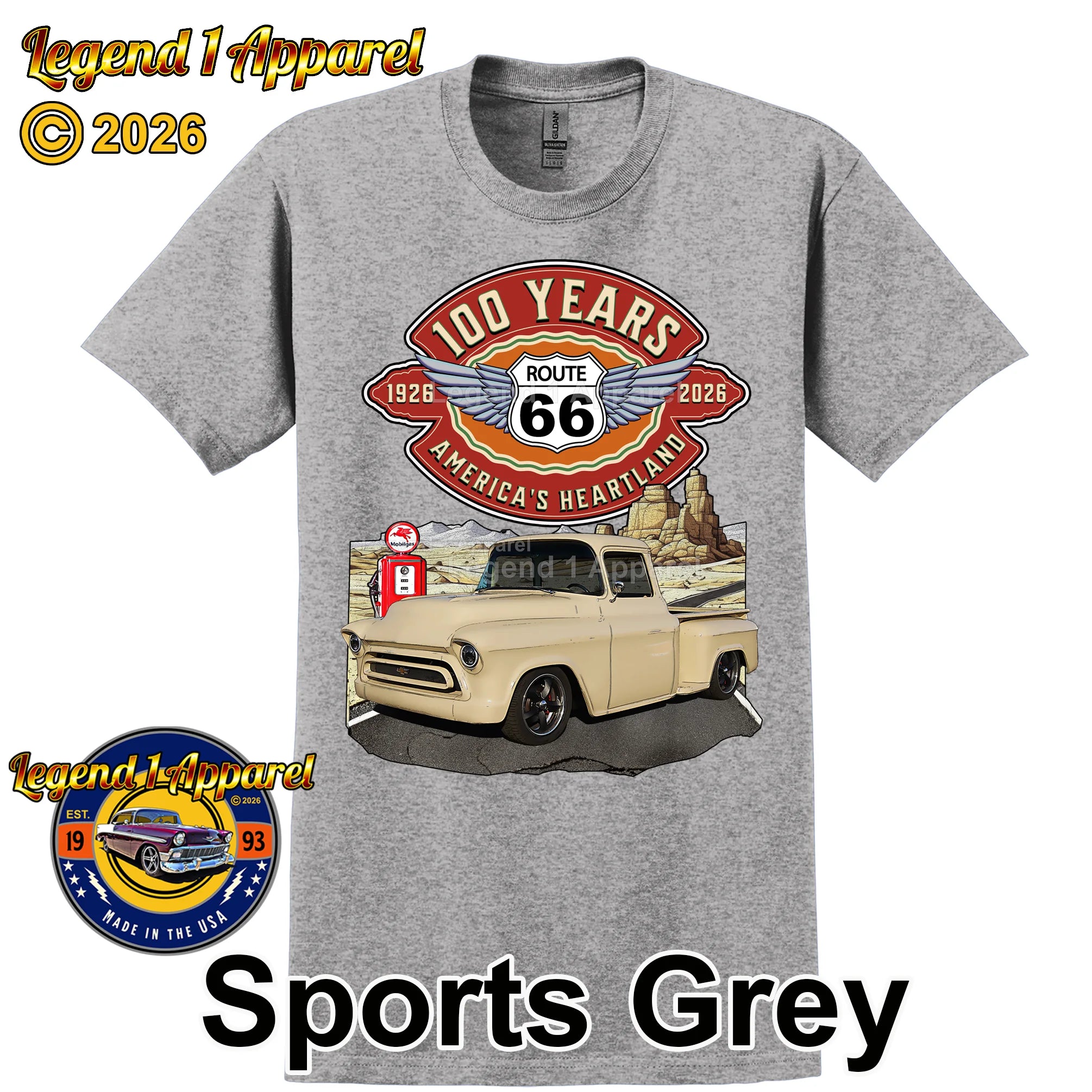 1957 Chevrolet Pick up Classic Truck Graphic Tee – Route 66 100 Years T-Shirt