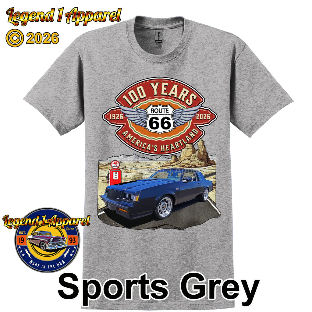 1986 Buick Grand National Classic Car Graphic Tee – Route 66 100 Years T-Shirt