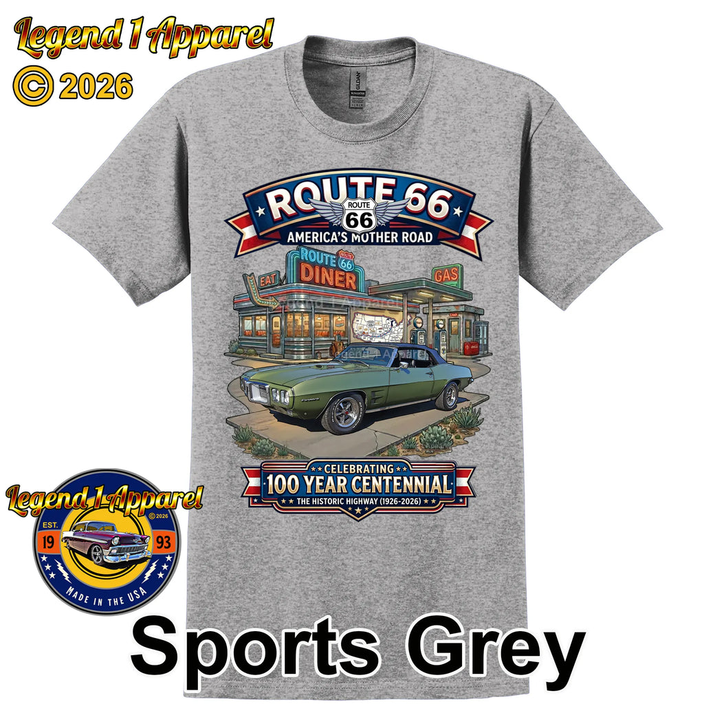 1969 Pontiac Firebird Classic Car Graphic Tee – Route 66 Centennial T-Shirt