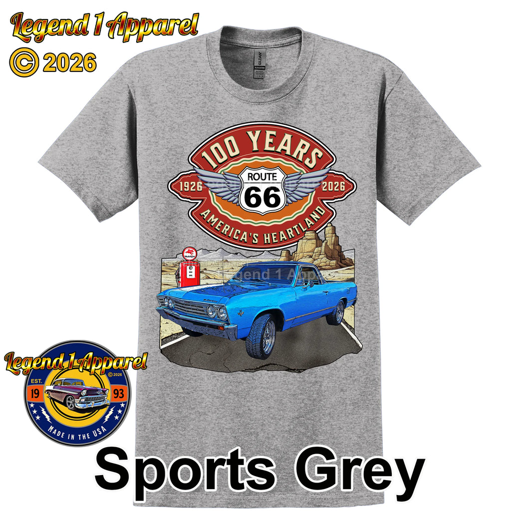 1966 Chevrolet El Camino Classic Truck Graphic Tee – Route 66 100 Years T-Shirt