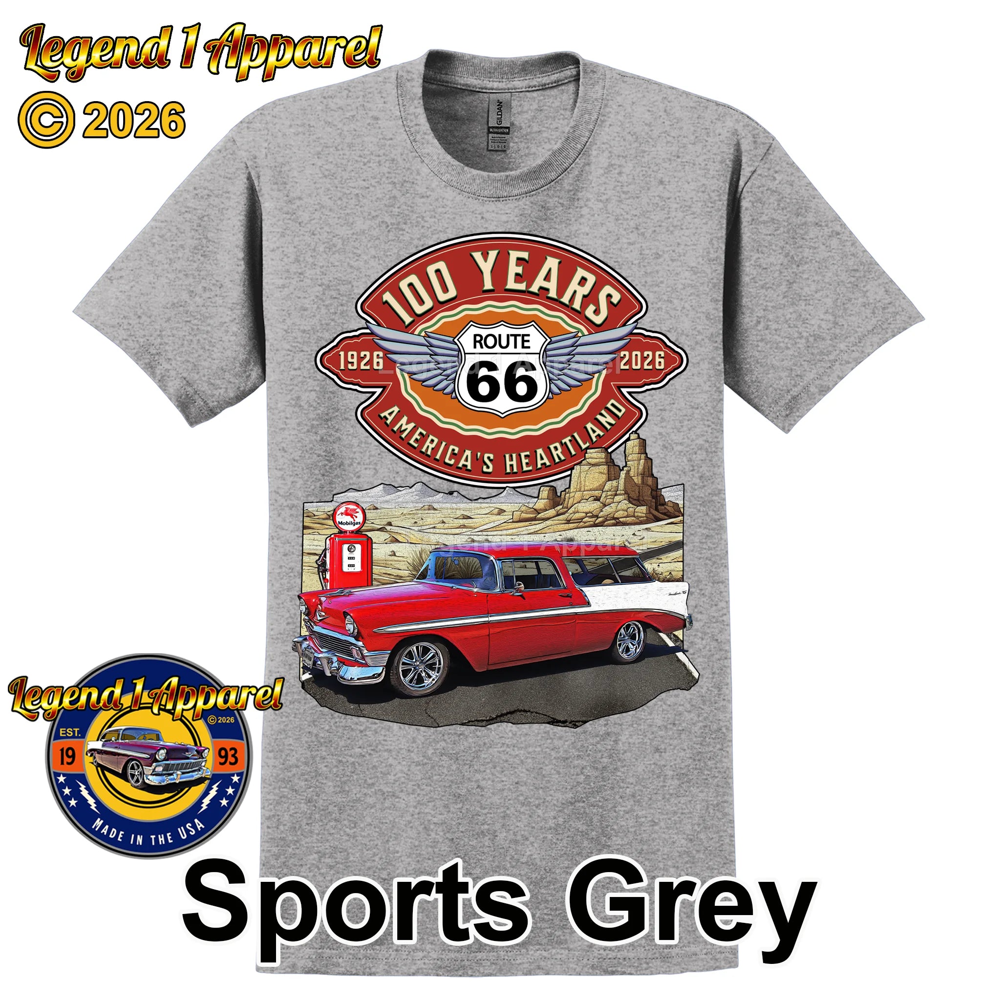 1956 Chevrolet Bel Air Nomad Classic Car Graphic Tee – Route 66 100 Years T-Shirt