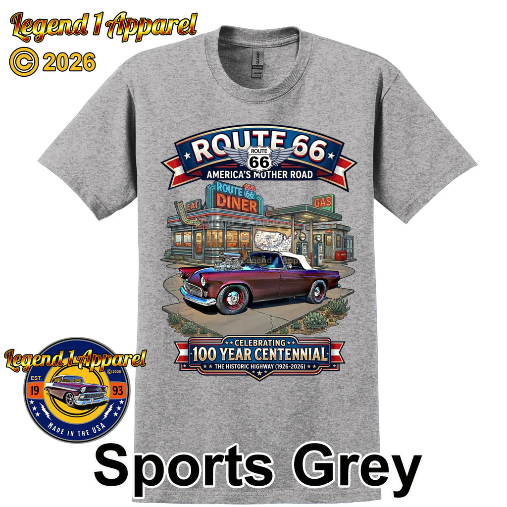 1955 Ford Thunderbird Classic Car Graphic Tee – Route 66 Centennial T-Shirt