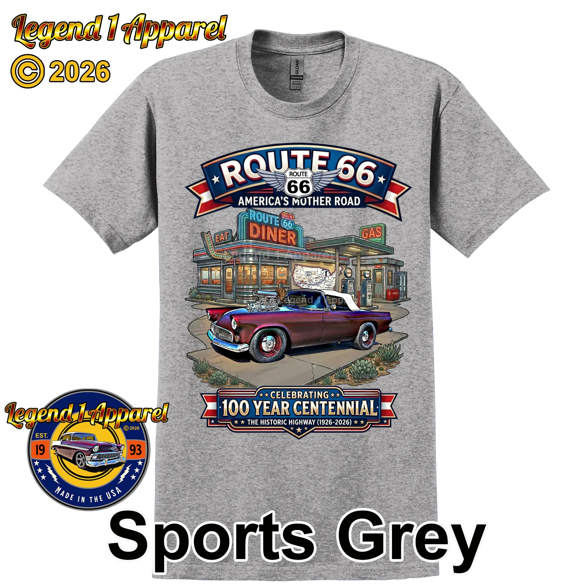 1955 Ford Thunderbird Classic Car Graphic Tee – Route 66 Centennial T-Shirt