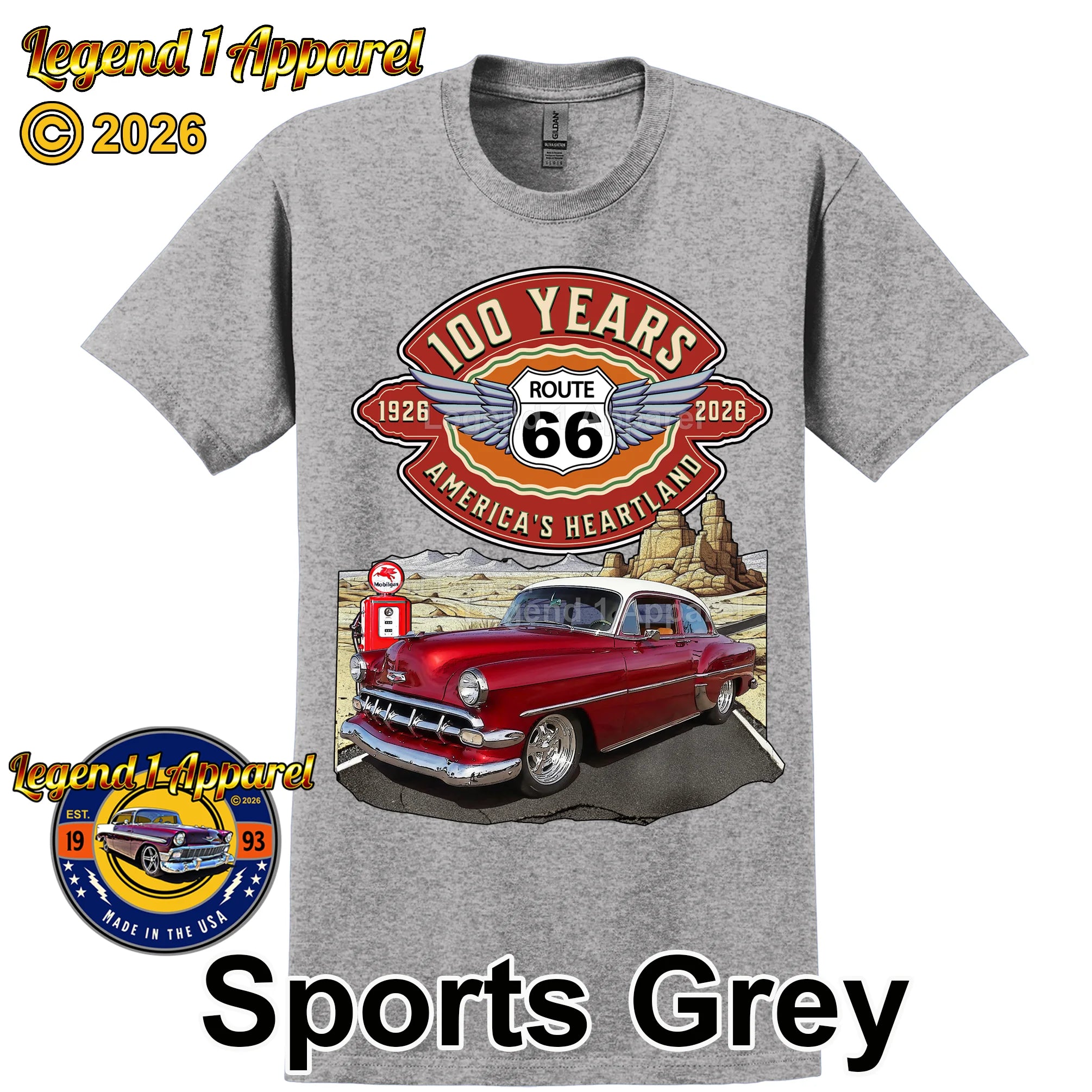 1954 Chevrolet Bel Air Coupe Classic Car Graphic Tee – Route 66 100 Years T-Shirt
