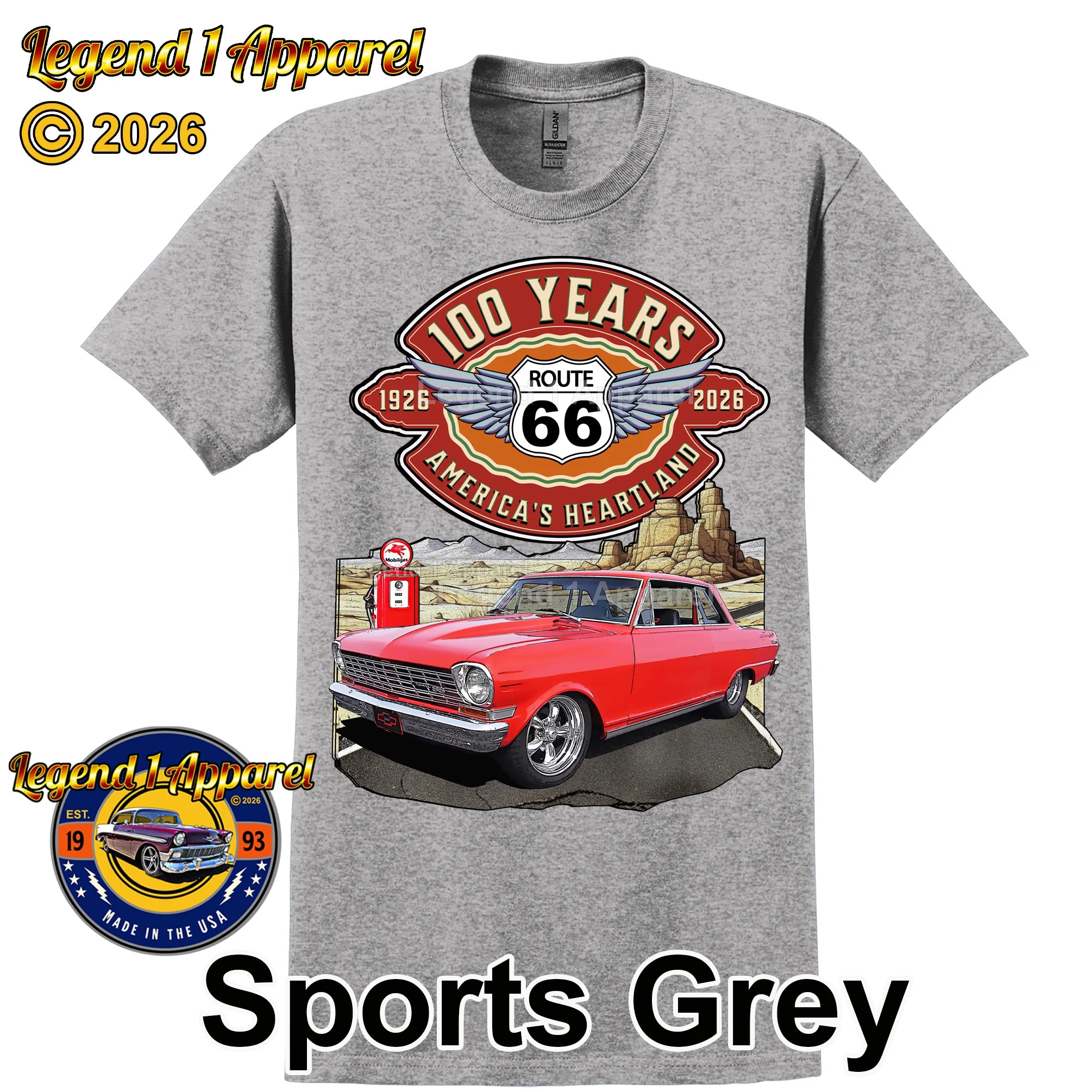 1964 Chevrolet Nova SS Classic Car Graphic Tee – Route 66 100 Years T-Shirt