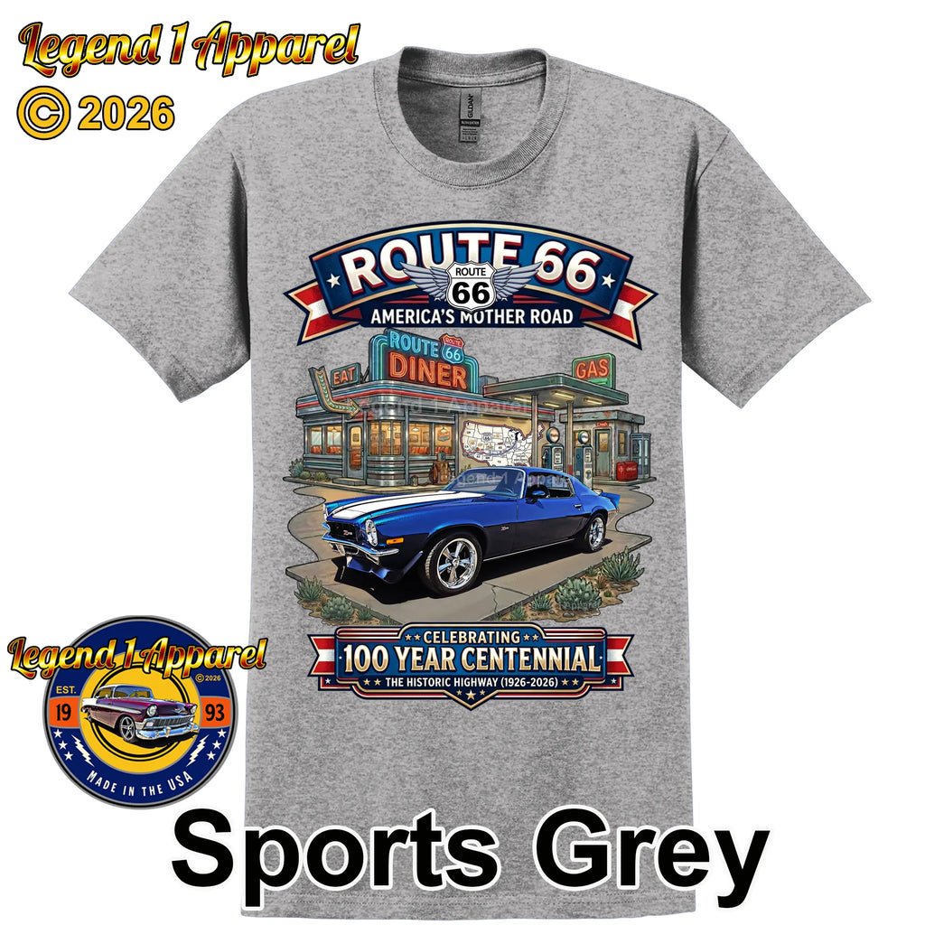 1973 Chevrolet Camaro Classic Car Graphic Tee – Route 66 Centennial T-Shirt