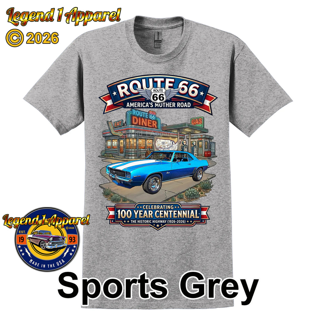 1969 Chevrolet Camaro Classic Car Graphic Tee – Route 66 Centennial T-Shirt