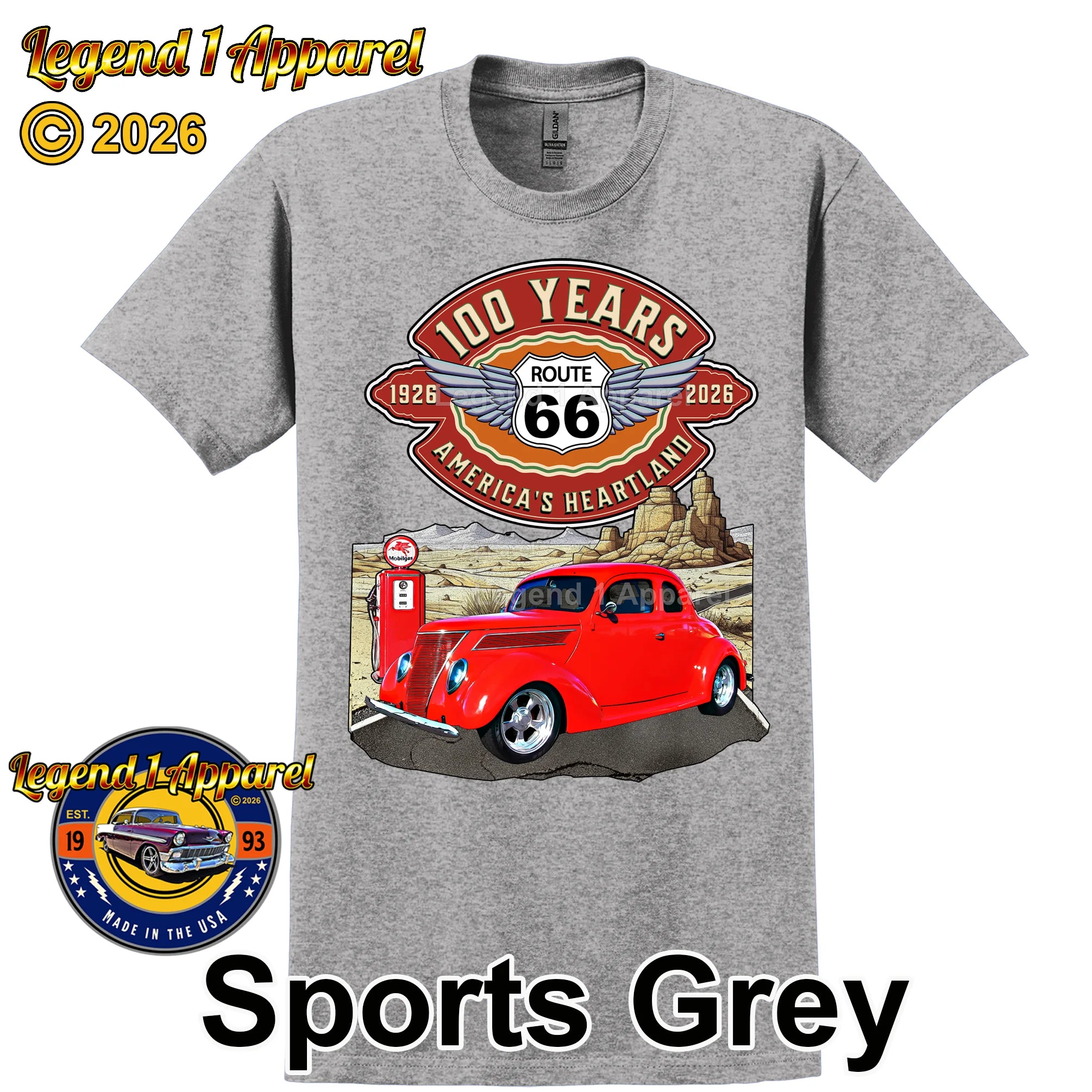 1937 Ford Coupe Classic Car Graphic Tee – Route 66 100 Years T-Shirt