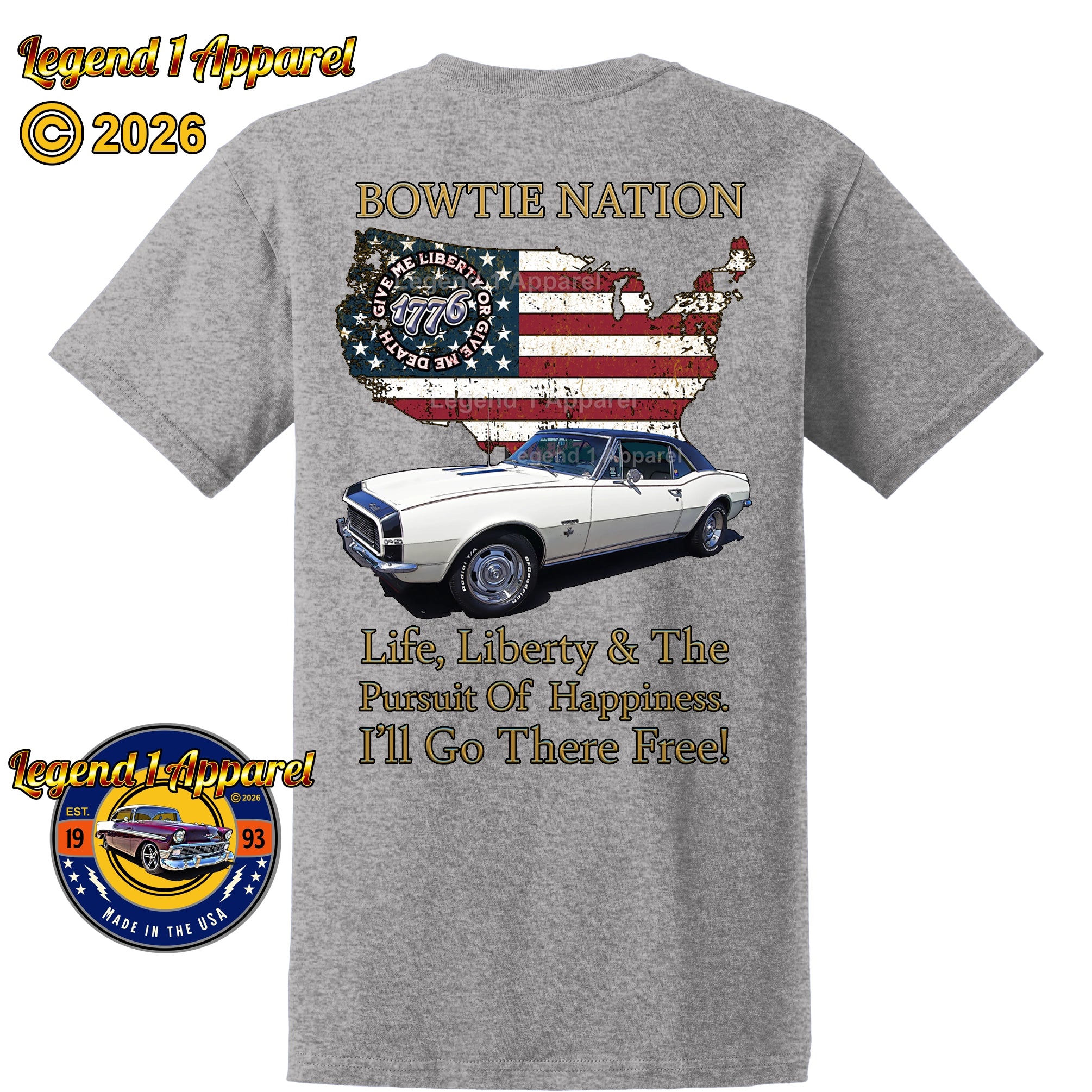 1967 Chevrolet Camaro Bowtie Nation T-Shirt – 67 Chevy Classic Car Graphic Tee