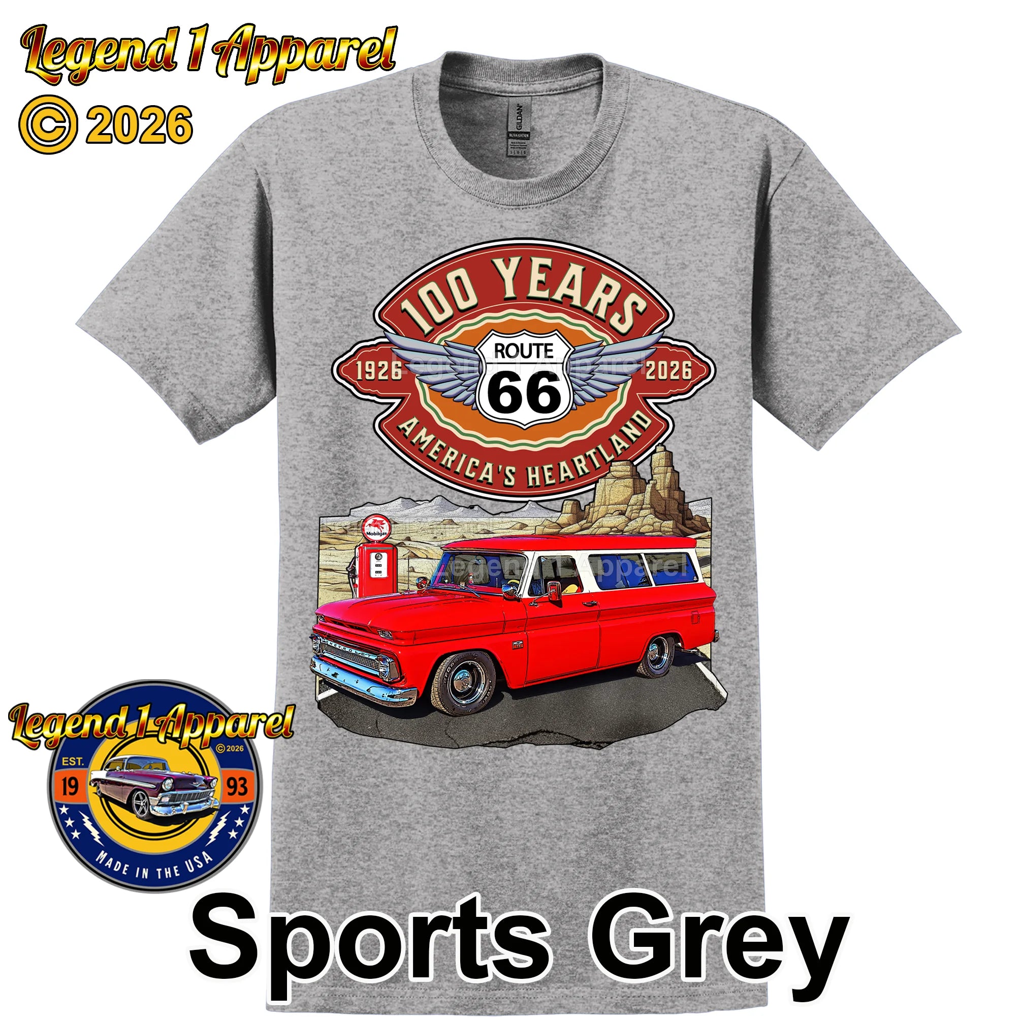 1966 Chevrolet Suburban Carryall Classic Truck Graphic Tee – Route 66 100 Years T-Shirt