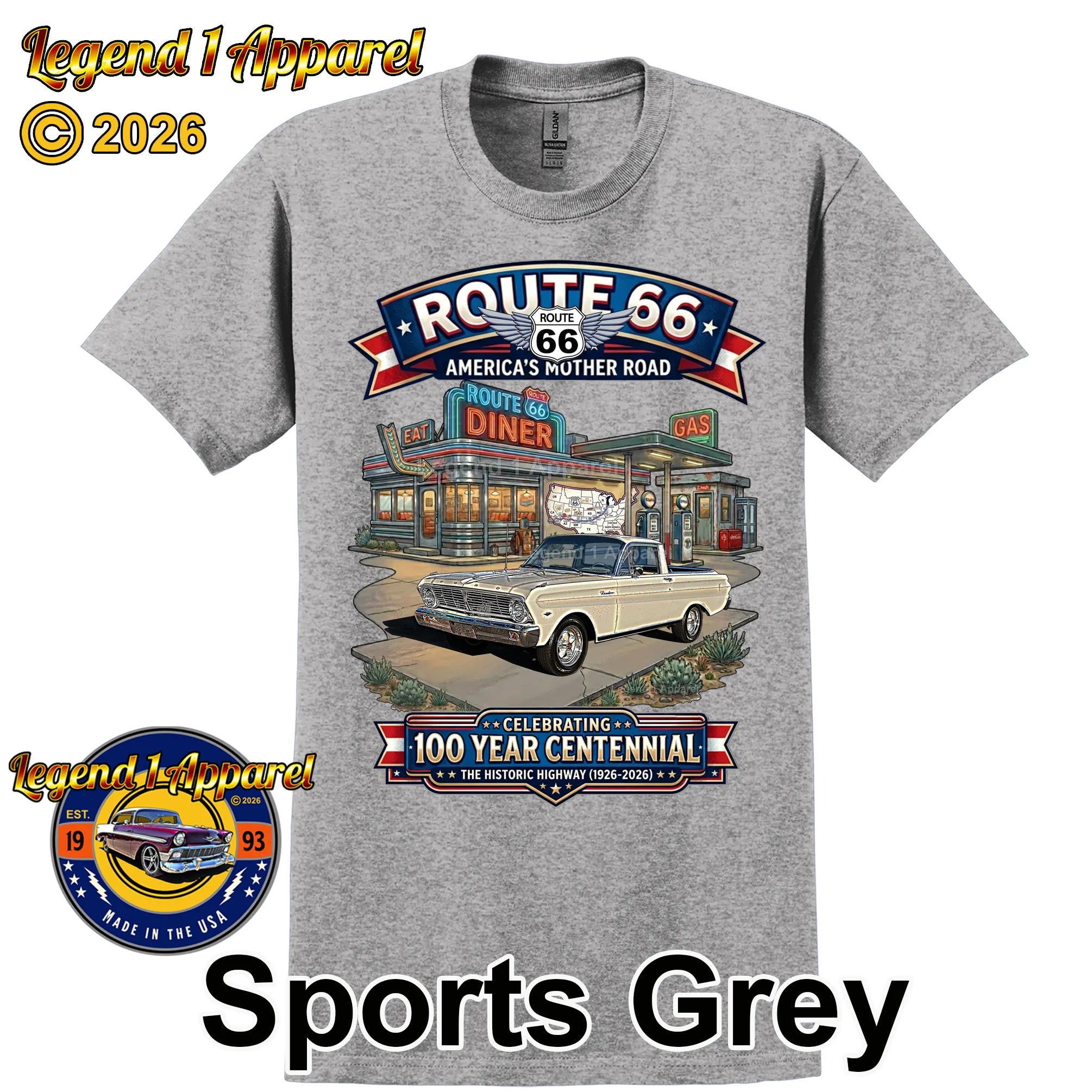 1965 Ford Ranchero Classic Car Graphic Tee – Route 66 Centennial T-Shirt